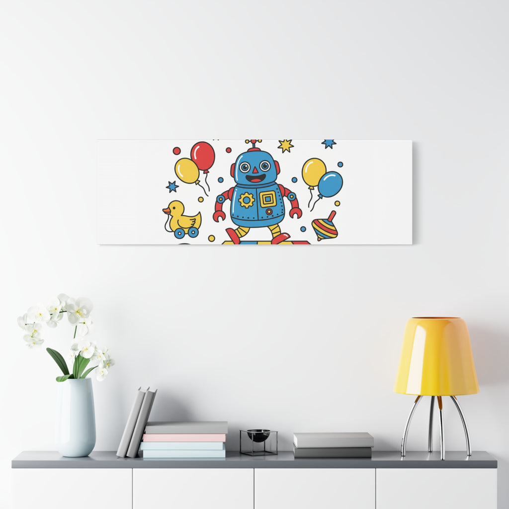 Retro Toy Robot Canvas | Throwback Kid, Primary Color Nostalgia