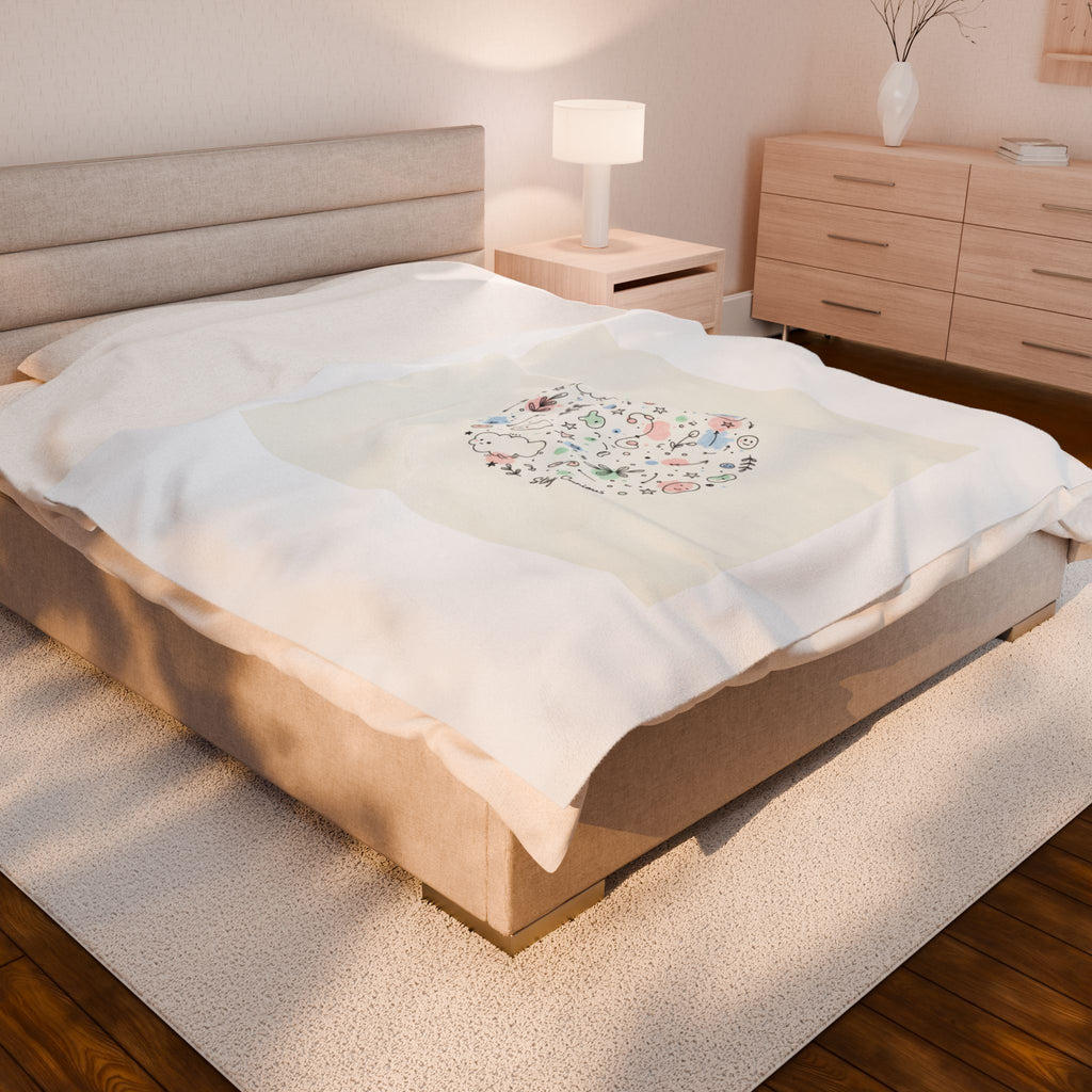 Whimsical Hand-Drawn Doodle Circle Blanket | Sketch Art Velveteen Plush