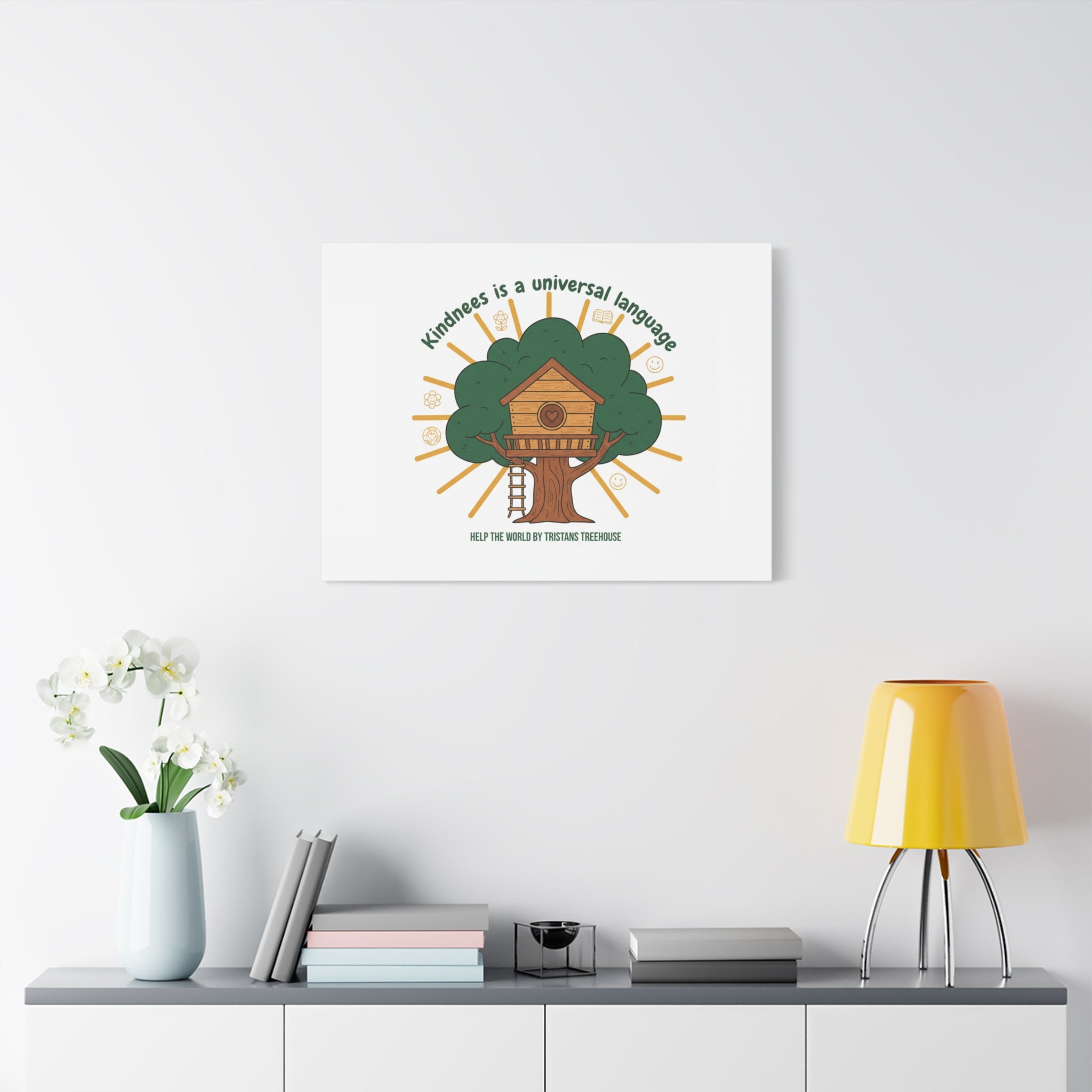 Kindness Is a Universal Language Canvas | Eco Humor, Treehouse Art