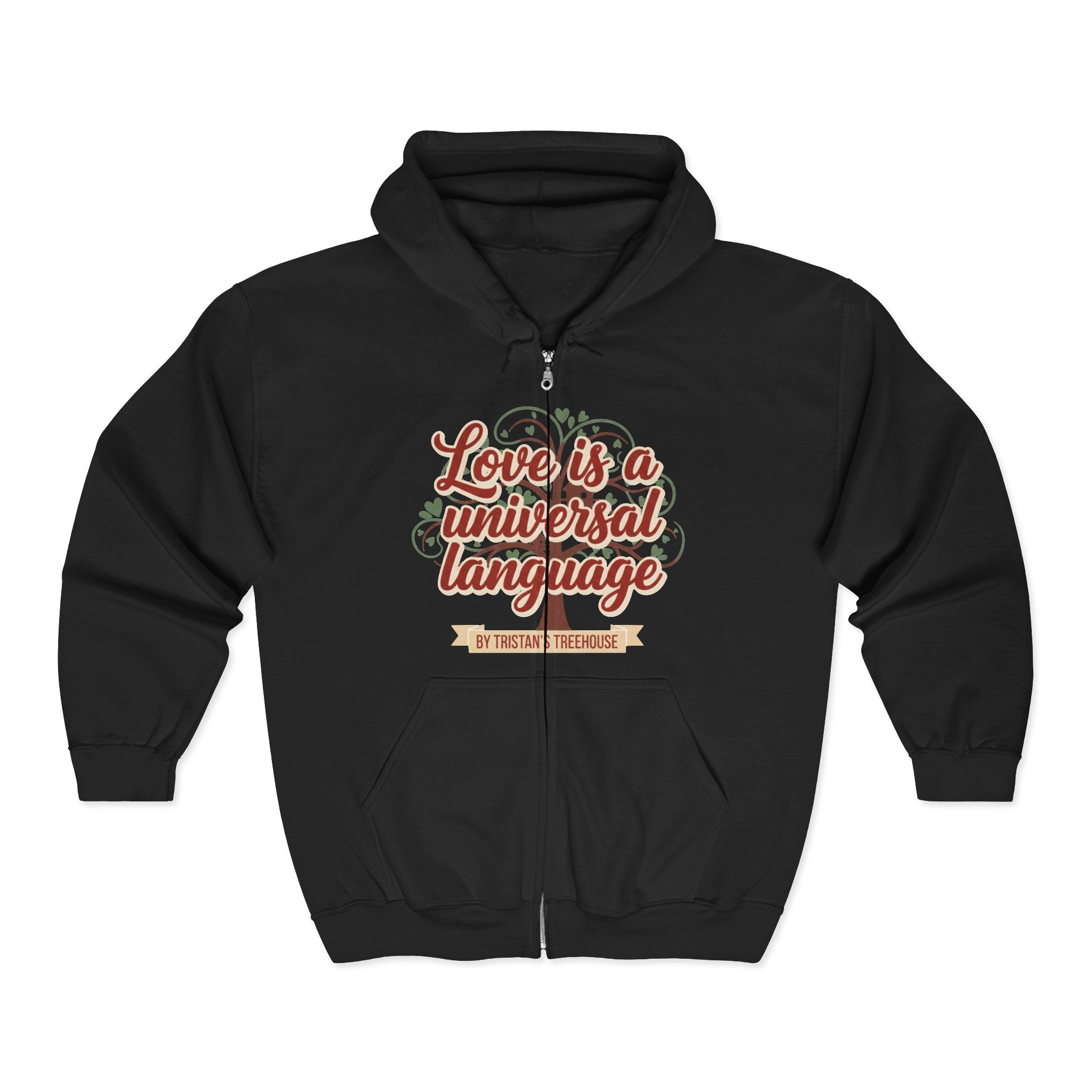 Love Vibes Zip Hoodie —Tristan’s Treehouse  Rustic Lakeside Circle Illustration