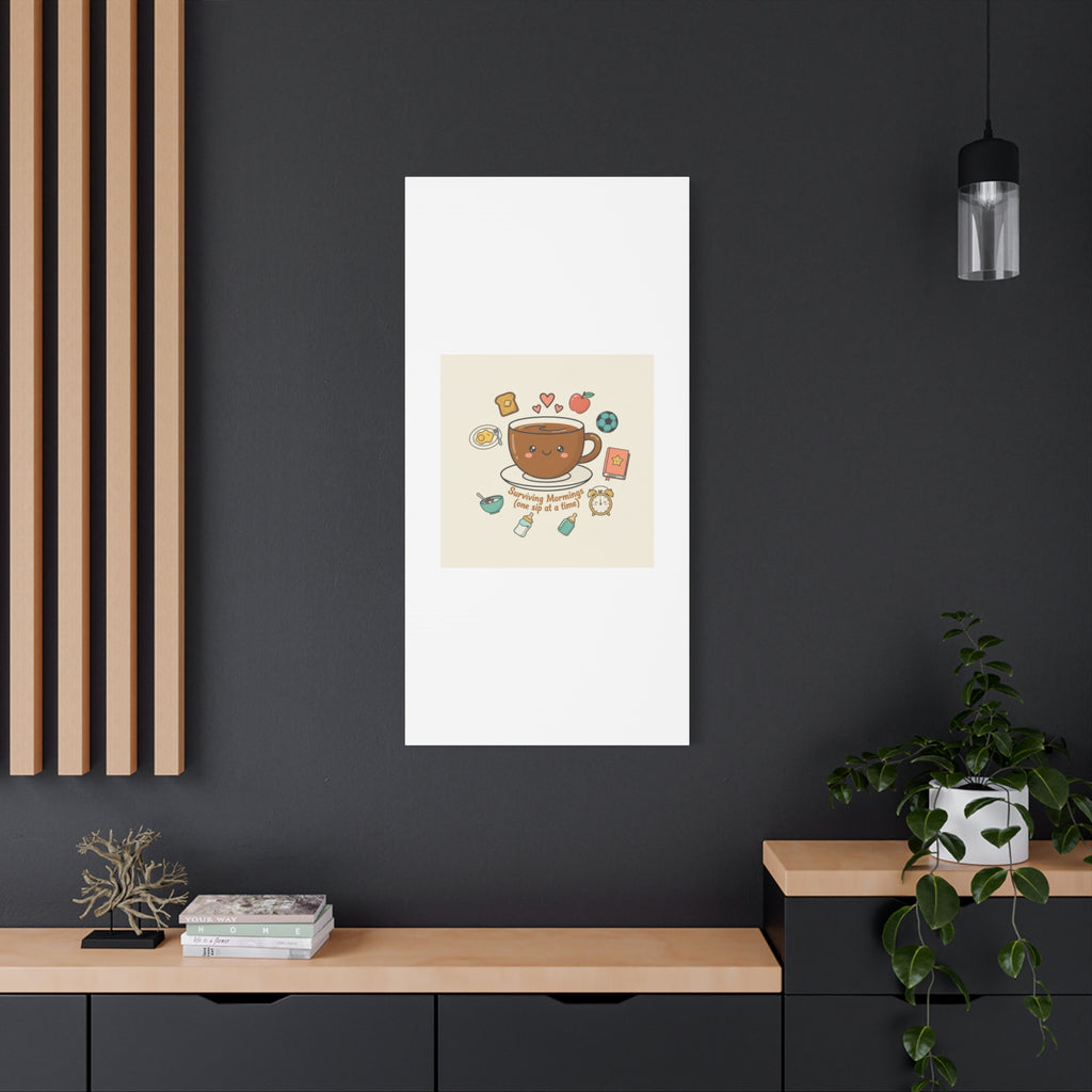 Surviving Mornings (One Sip at a Time) Canvas | Parenting Morning Humor, Coffee & Kids