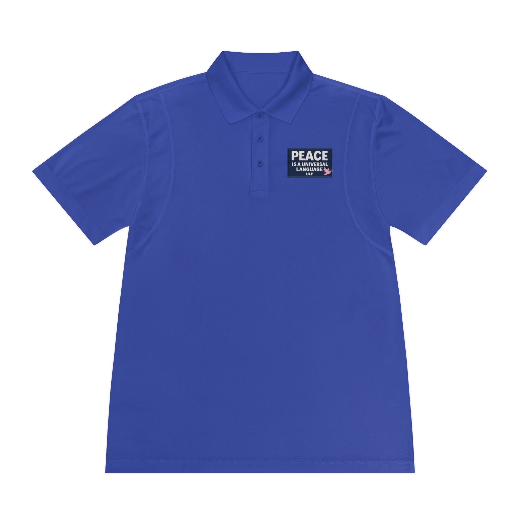 Peace & Progress Men's Polo Shirt — 'PEACE not POTENTIAL FOR WAR' Patch