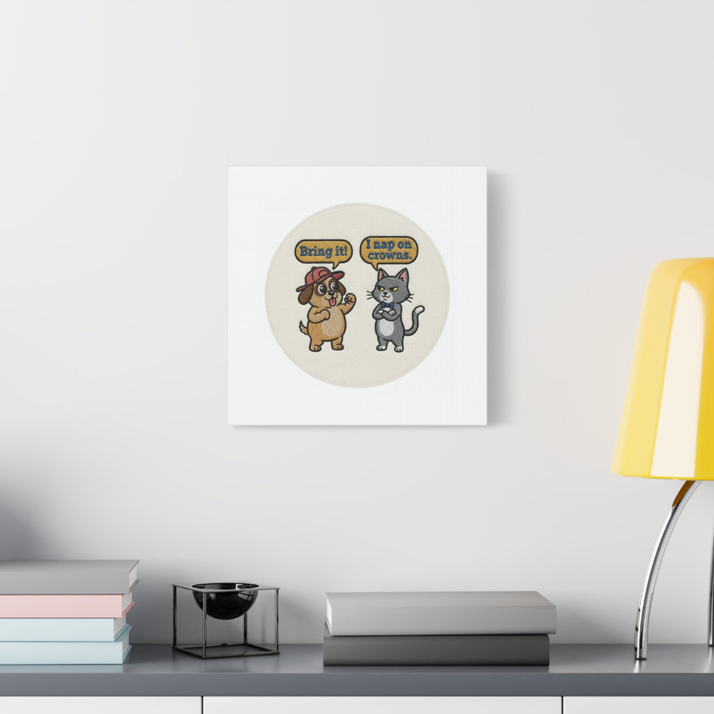 Funny Cat vs Dog Canvas | Pet Rivalry Wall Art