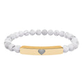 Engraved Natural Stone Stretch Bar Bracelet — Personalized Heart Bar Beaded Bracelet