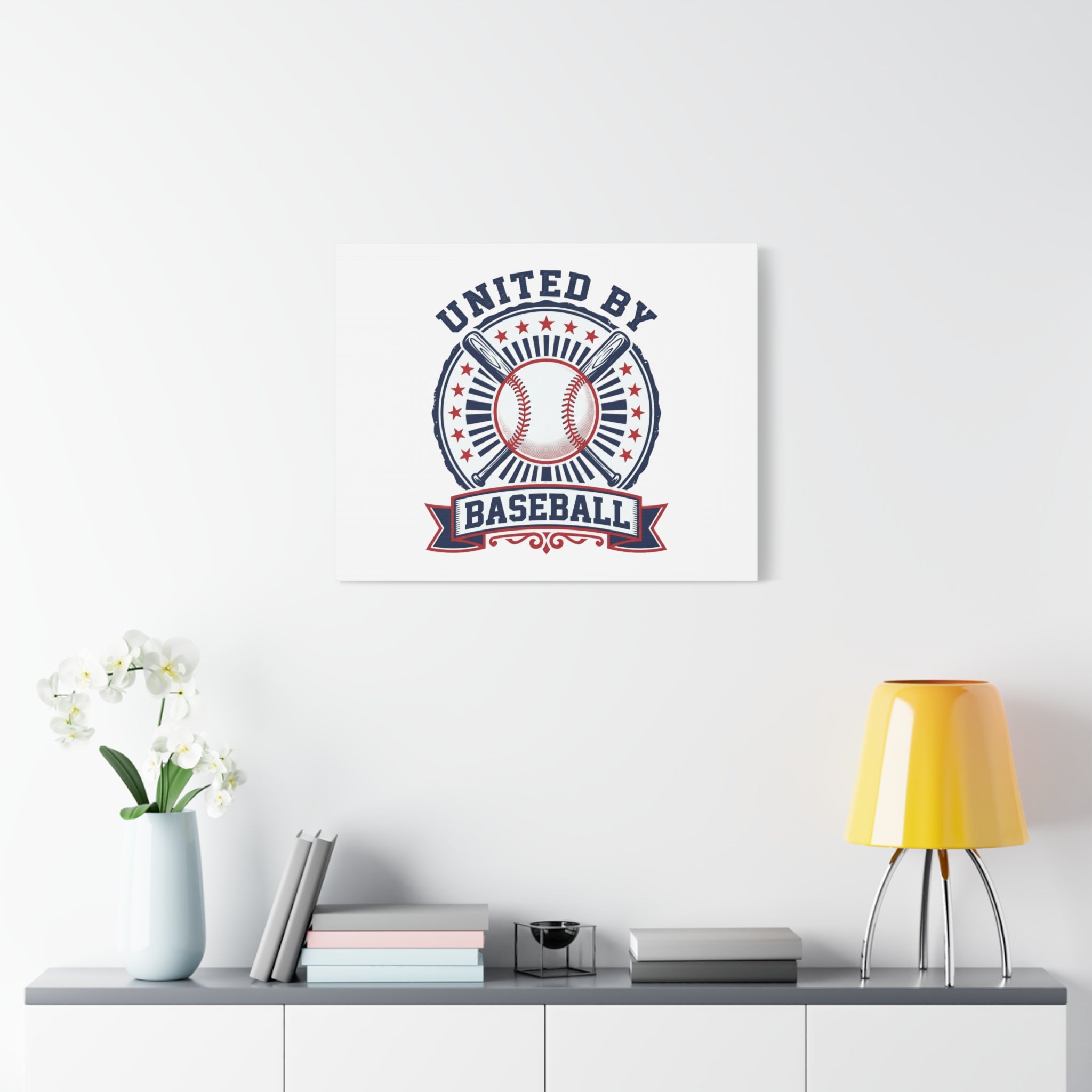 United by Baseball Canvas | Patriotic Baseball Graphic, Red White Blue Wall Art