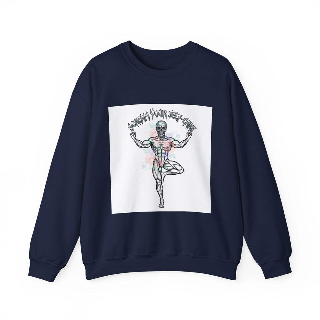 Loud Self-Care Metal Font Crewneck | gothic wellness quote, edgy self-care merch