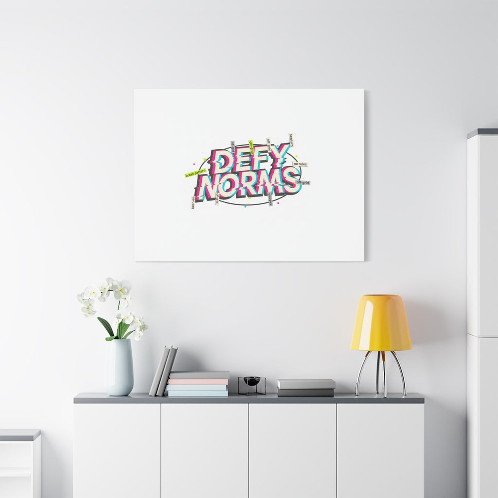 Defy Norms Canvas, Anti-Aesthetic Glitch Typography, Brutalist Poster Style