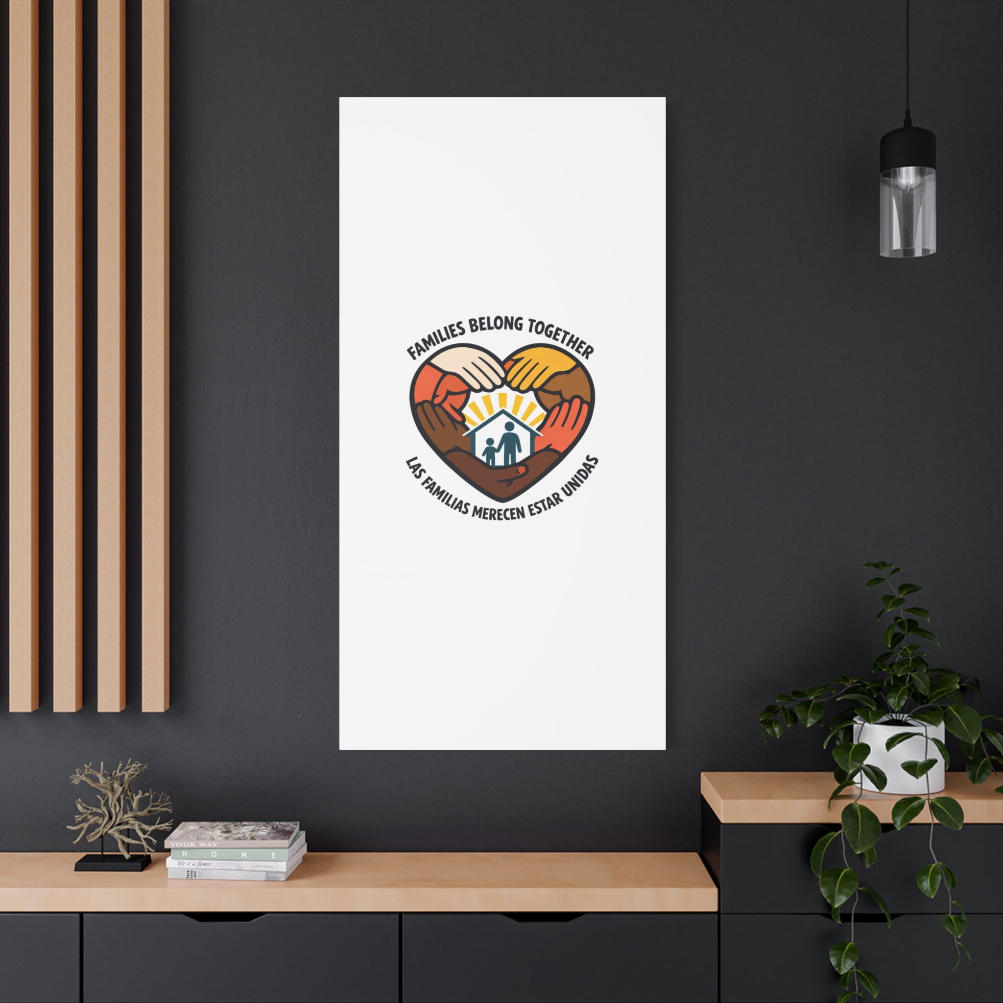 Families Belong Together Canvas, family unity solidarity, bilingual inclusive decor