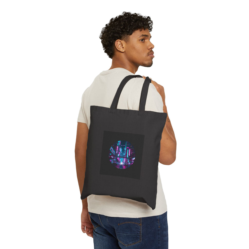 Neon Cyberpunk Skyline Tote | synthwave cityscape, futuristic neon aesthetic