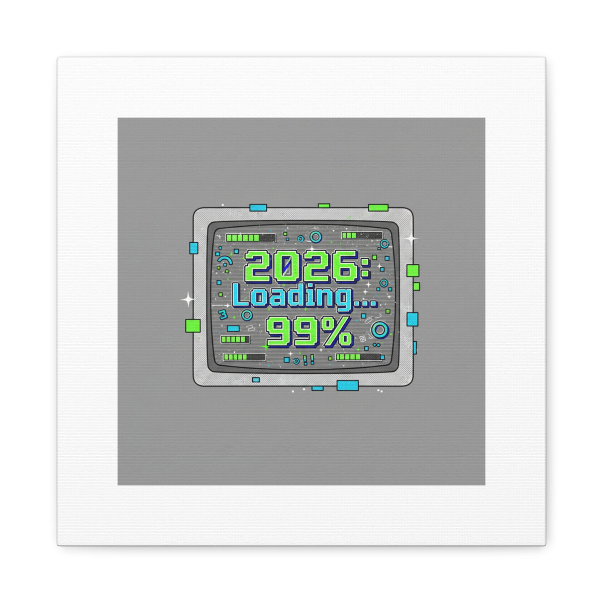 2026 Loading 99% Canvas | NYE countdown, retro system interface