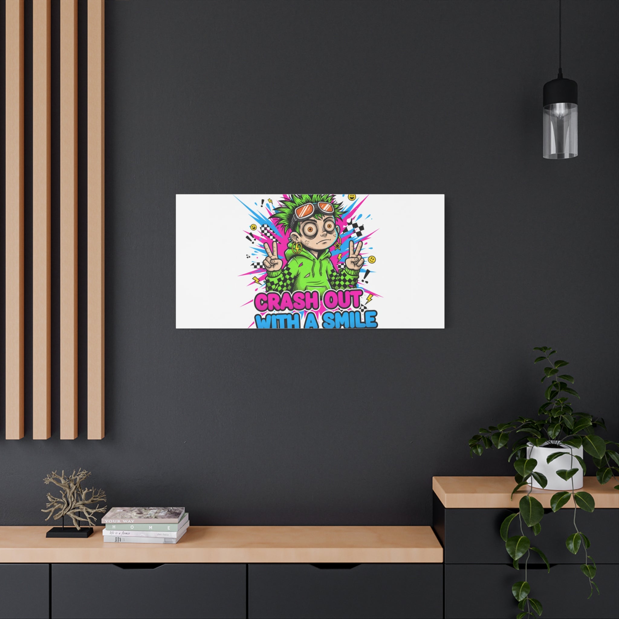 Crash Out With a Smile Canvas Print | Neon Skate Graffiti, Meme Meltdown Art