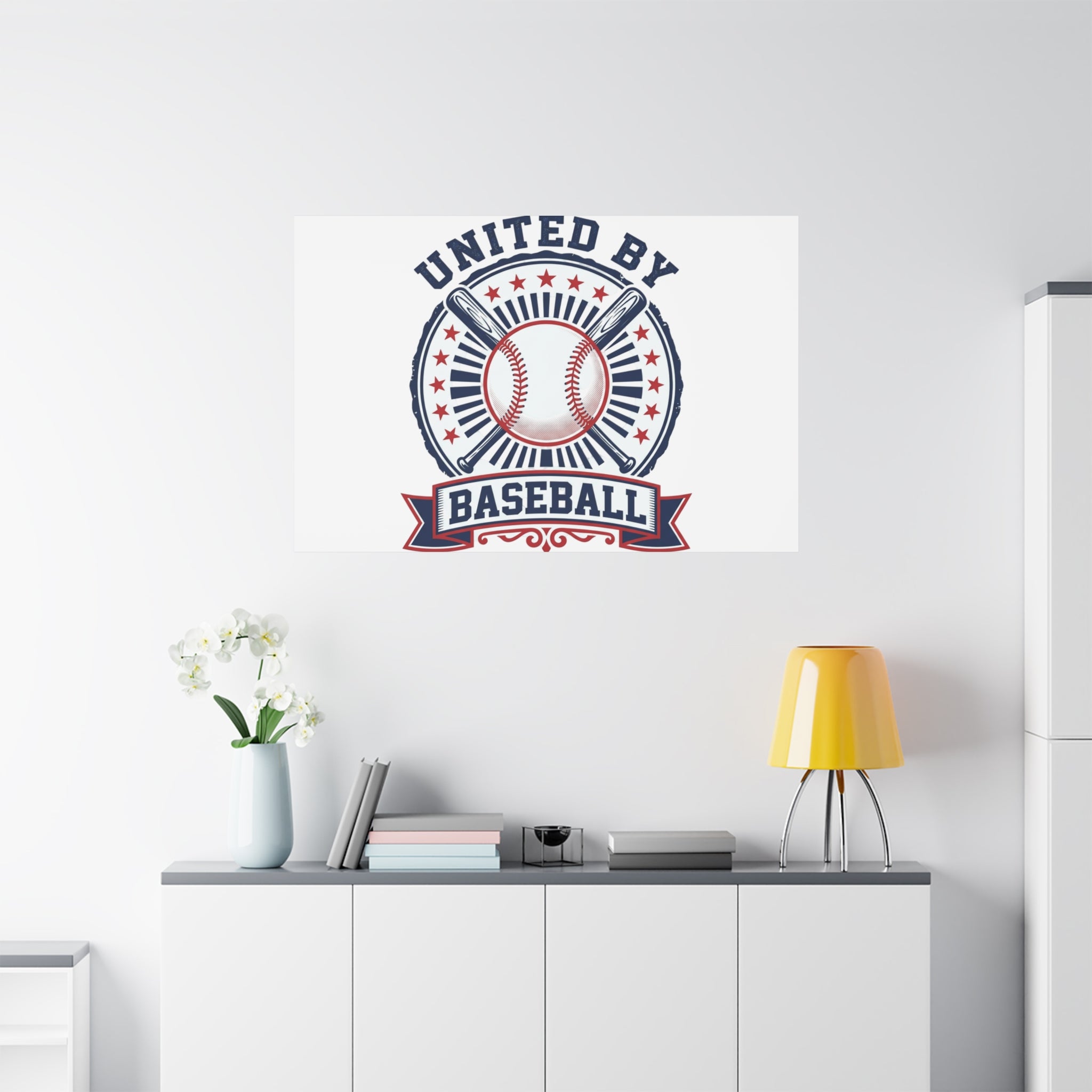 United by Baseball Canvas | Patriotic Baseball Graphic, Red White Blue Wall Art