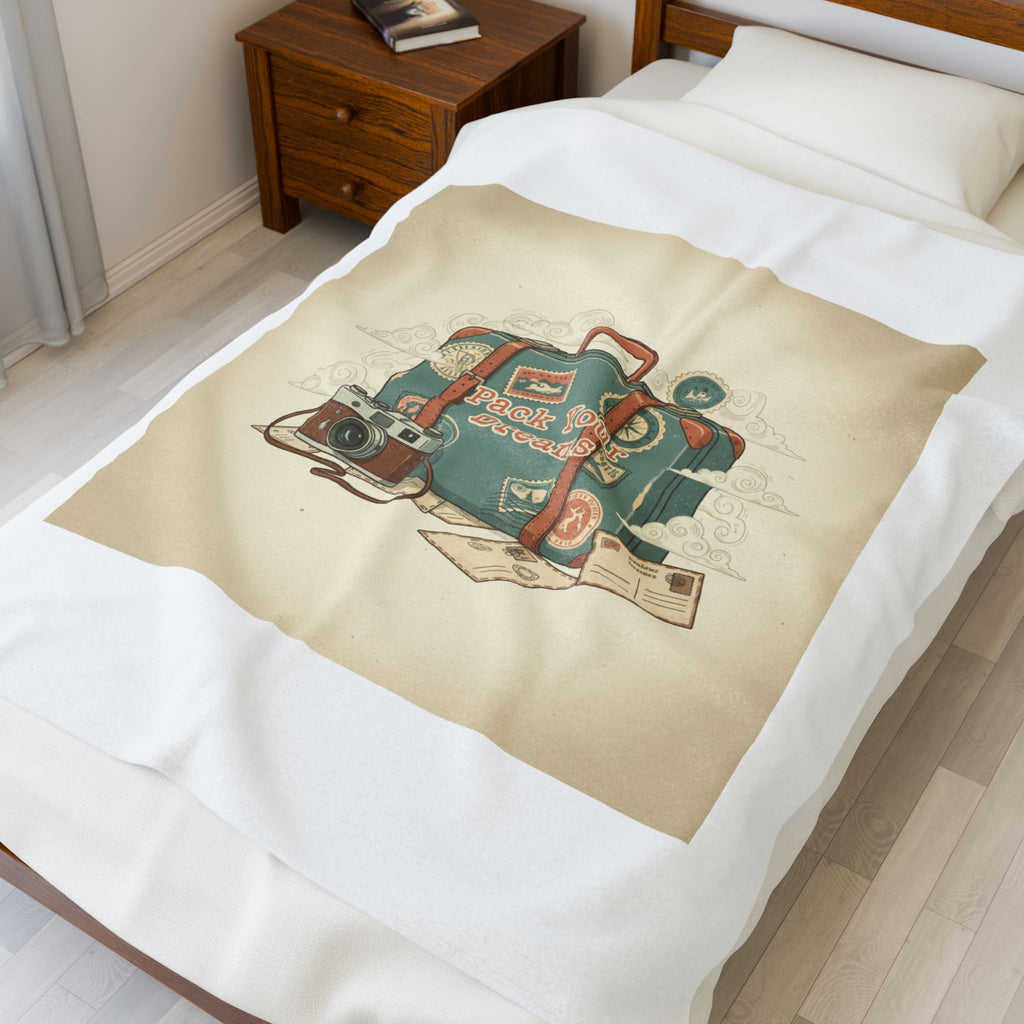 Vintage Postcard Travel Stamps Velveteen Plush Blanket | wanderlust design, passport stamp