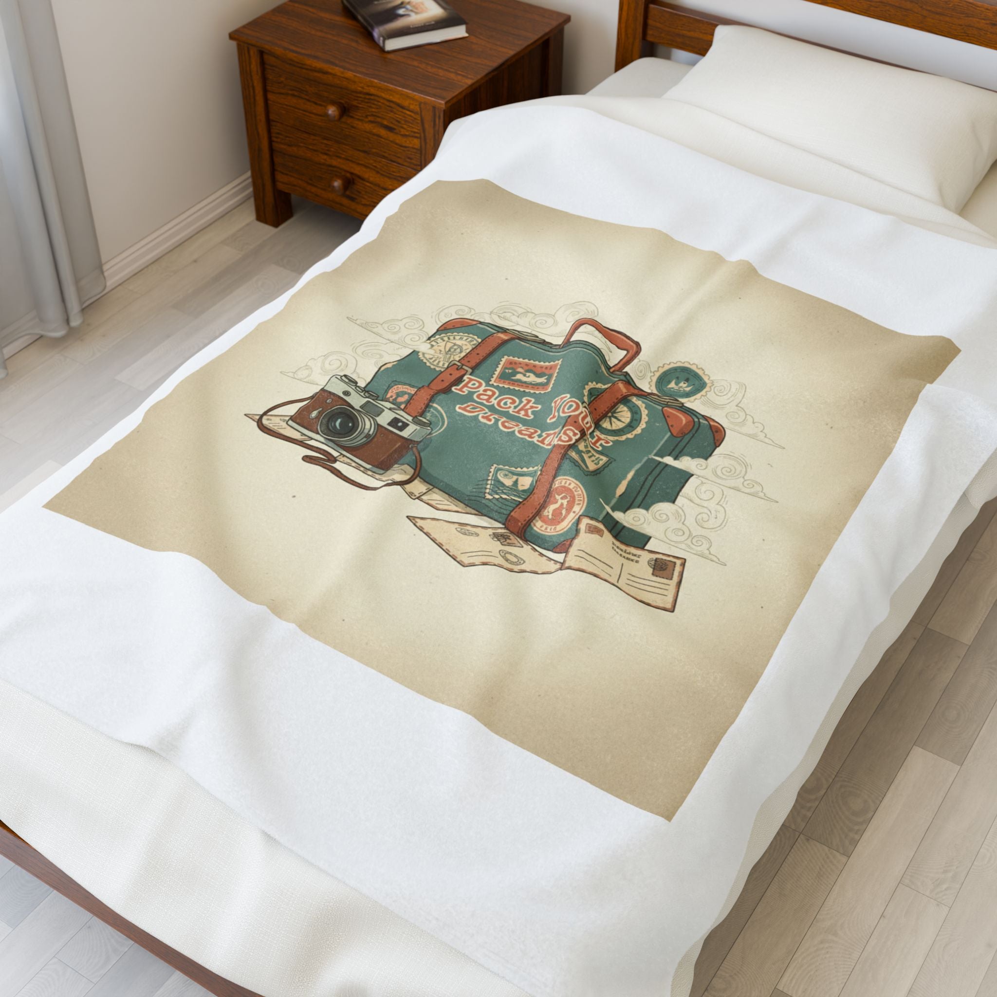 Vintage Postcard Travel Stamps Velveteen Plush Blanket | wanderlust design, passport stamp