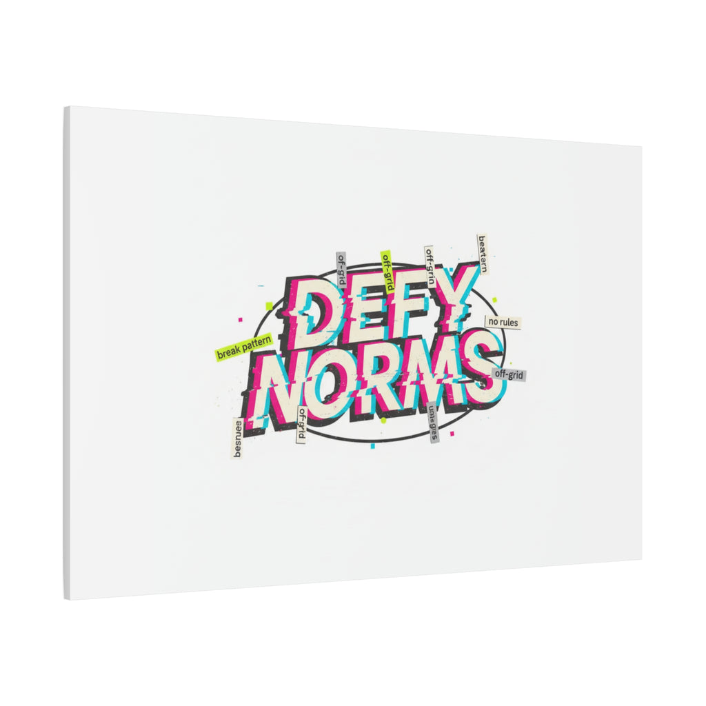 Defy Norms Canvas, Anti-Aesthetic Glitch Typography, Brutalist Poster Style