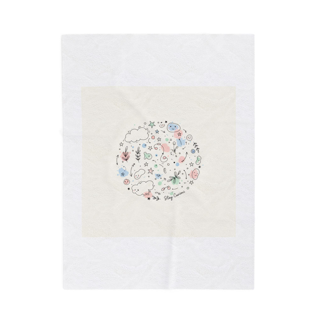 Whimsical Hand-Drawn Doodle Circle Blanket | Sketch Art Velveteen Plush