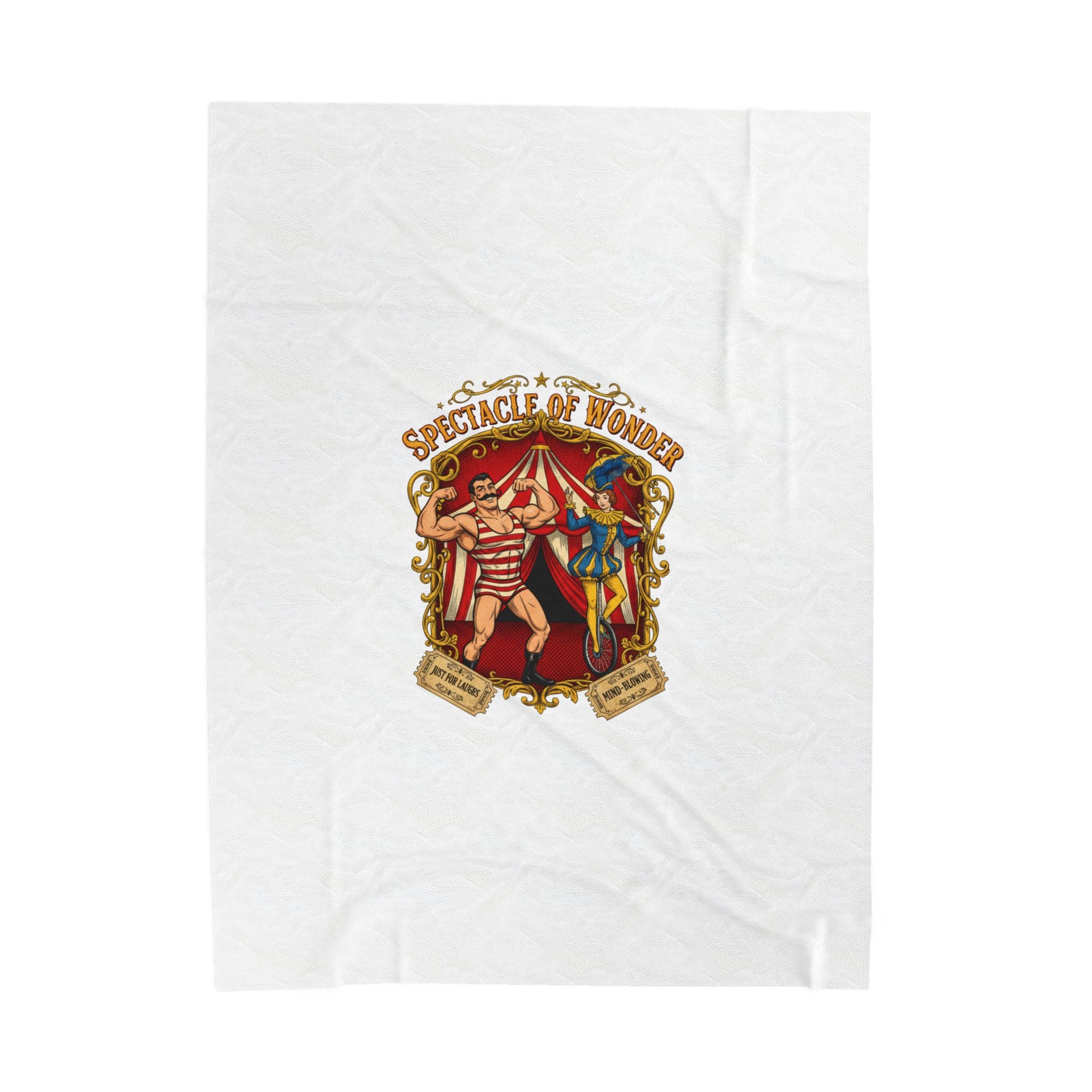 Circus Spectacle Crest Velveteen Plush Blanket | Vintage carnival design, camp circus aesthetic