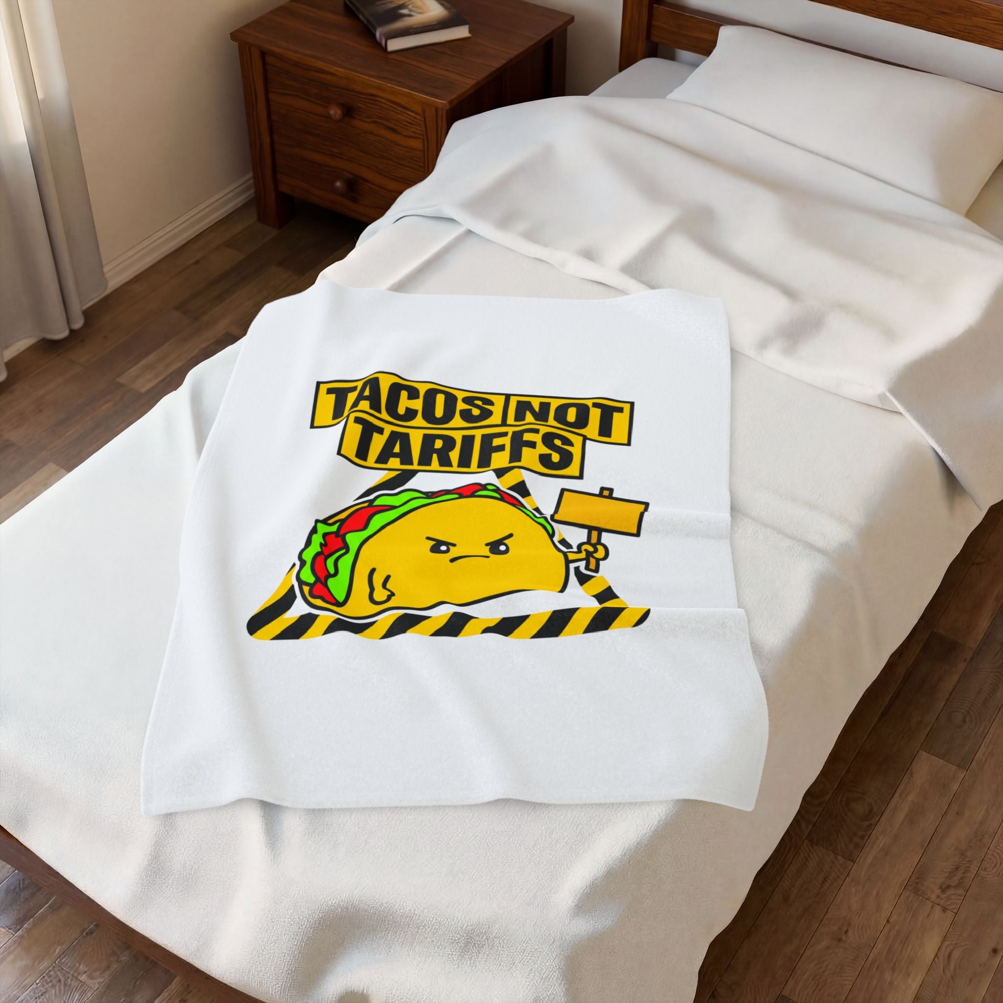 TACOS NOT TARIFFS Blanket | taco pun, protest typography