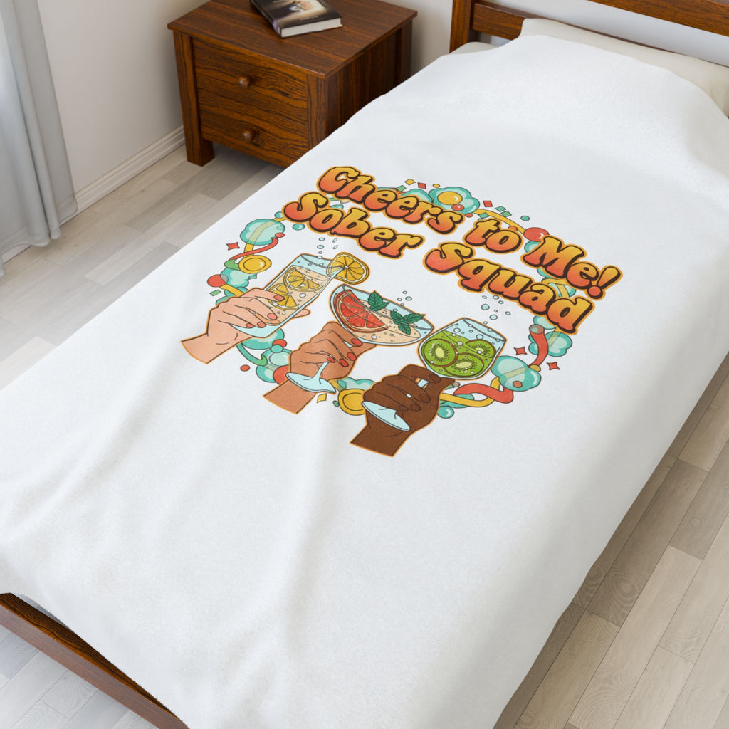 Cheers to Me Sober Squad Velveteen Blanket | Dry January, Mocktail Trend