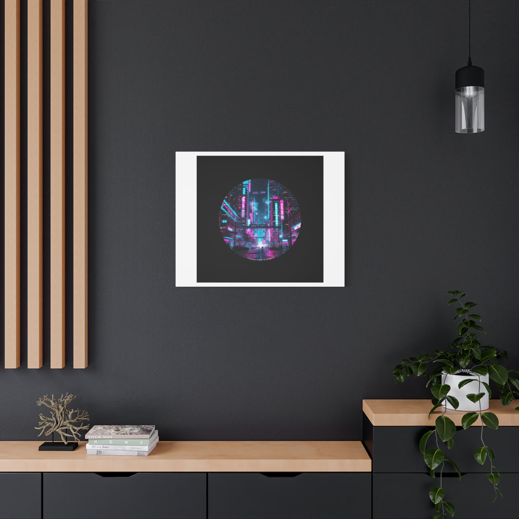 Neon Cyberpunk Cityscape Canvas | synthwave skyline, future city art