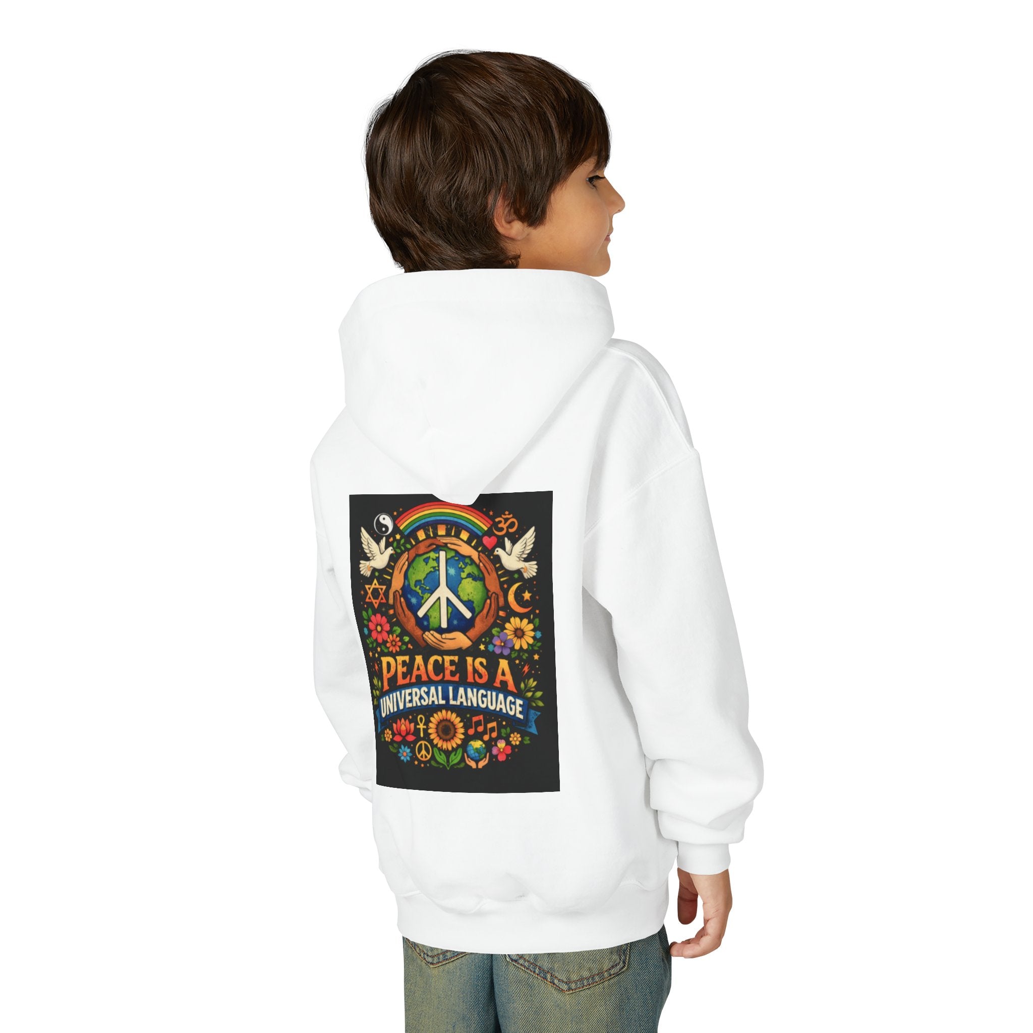 Youth Hoodie — 'Courage' Front & 'Peace Is a Universal Language' Back Graphic Sweatshirt