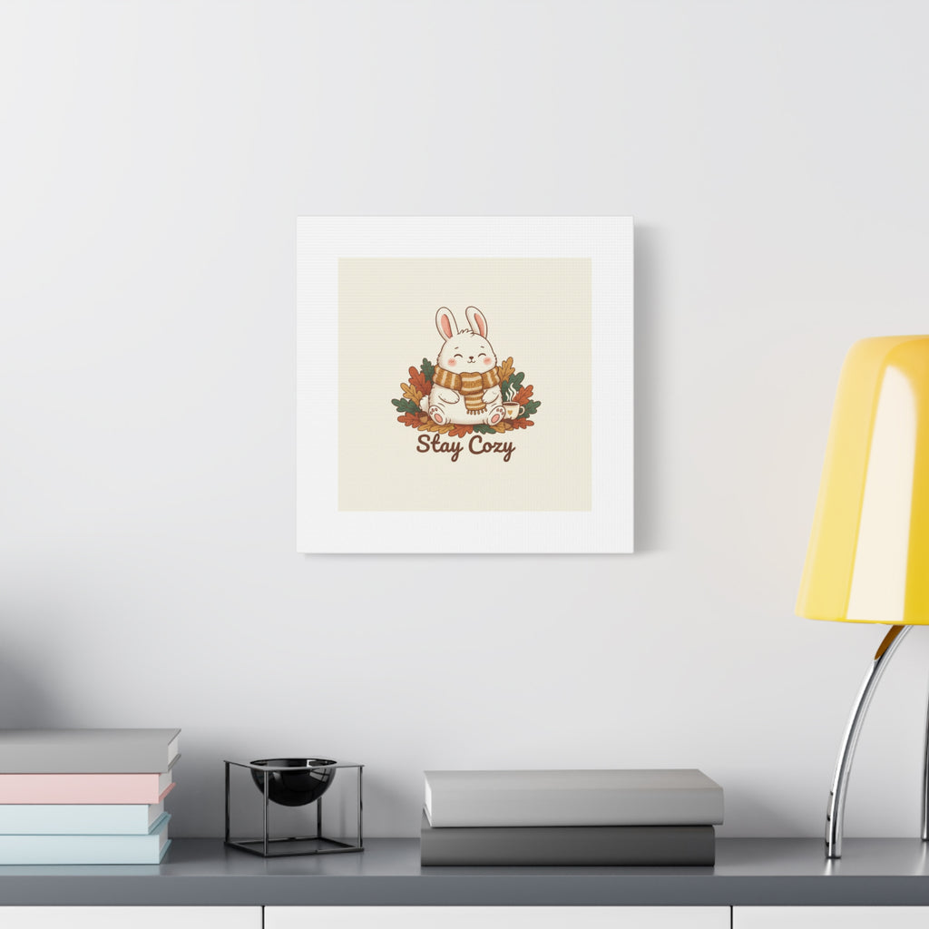 Cozy Bunny Illustration Canvas | Cute Critter Winter Forest Art