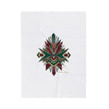 Art Deco Emerald & Burgundy Geometric Velvet Throw Blanket | Brass Chrome Fan Motif