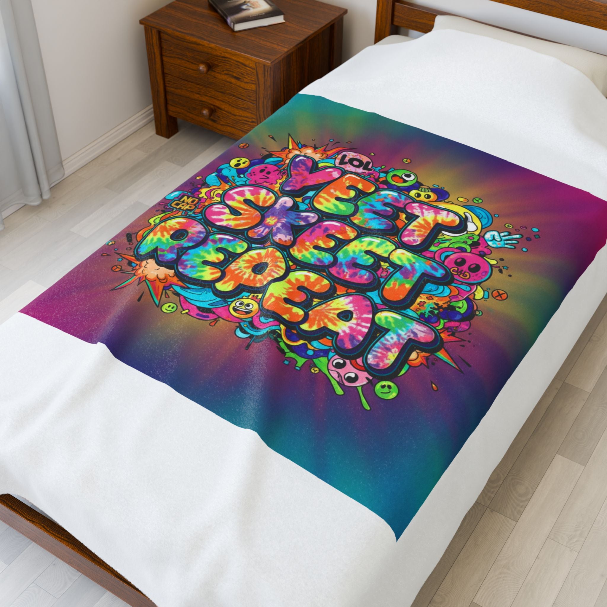 Yeet Skeet Repeat Velveteen Blanket | Slogan & Glitch Graphic