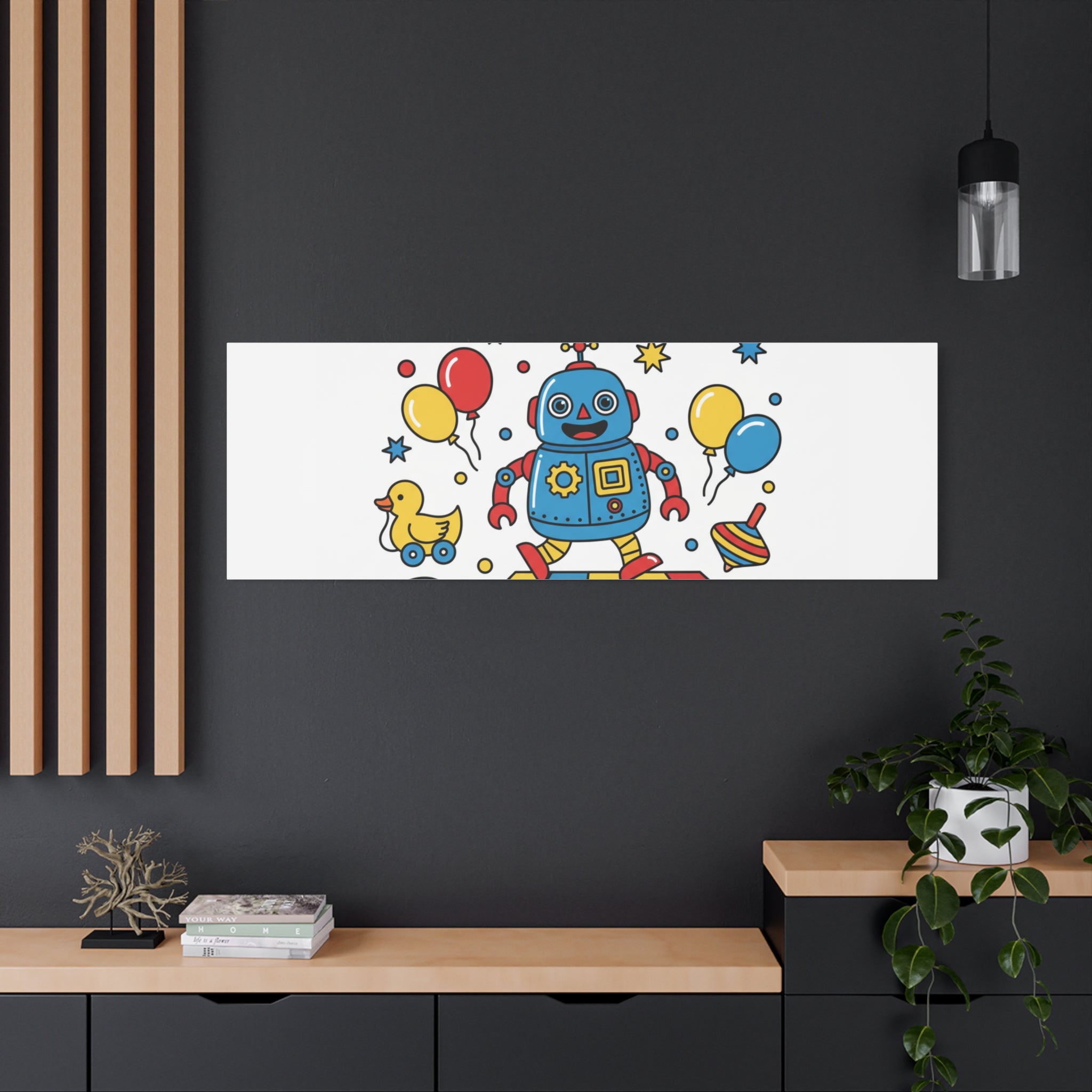 Retro Toy Robot Canvas | Throwback Kid, Primary Color Nostalgia
