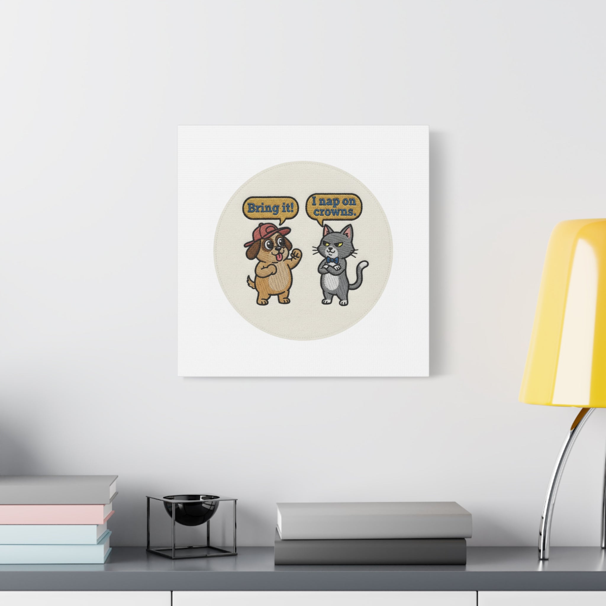 Funny Cat vs Dog Canvas | Pet Rivalry Wall Art