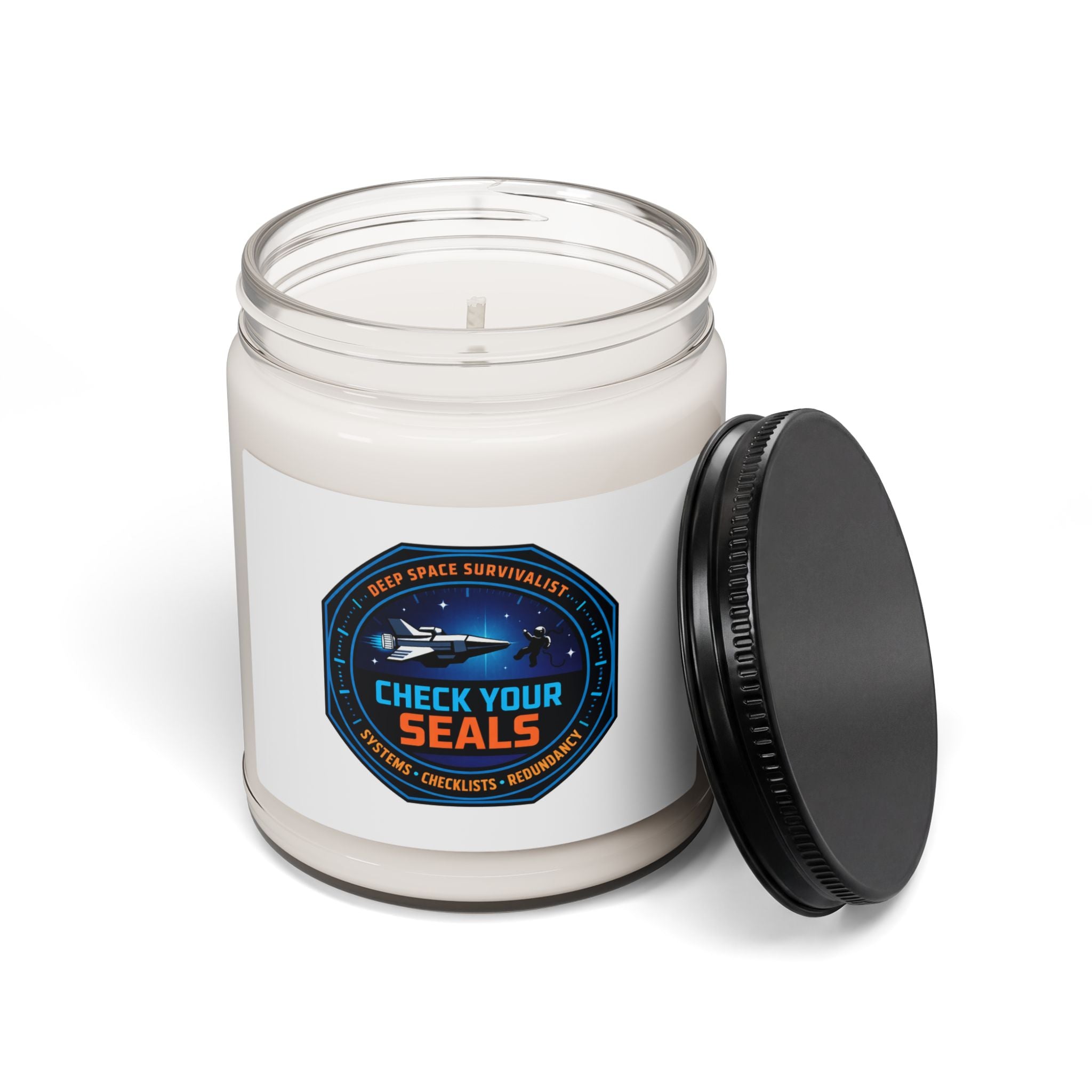Check Your Seals Soy Candle | space survival, mission patch