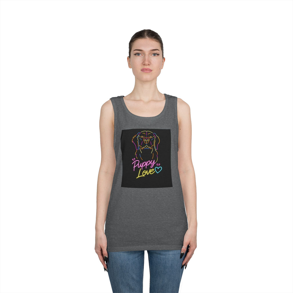 Puppy Love Tank Top — Neon Dog Graphic Summer Tee