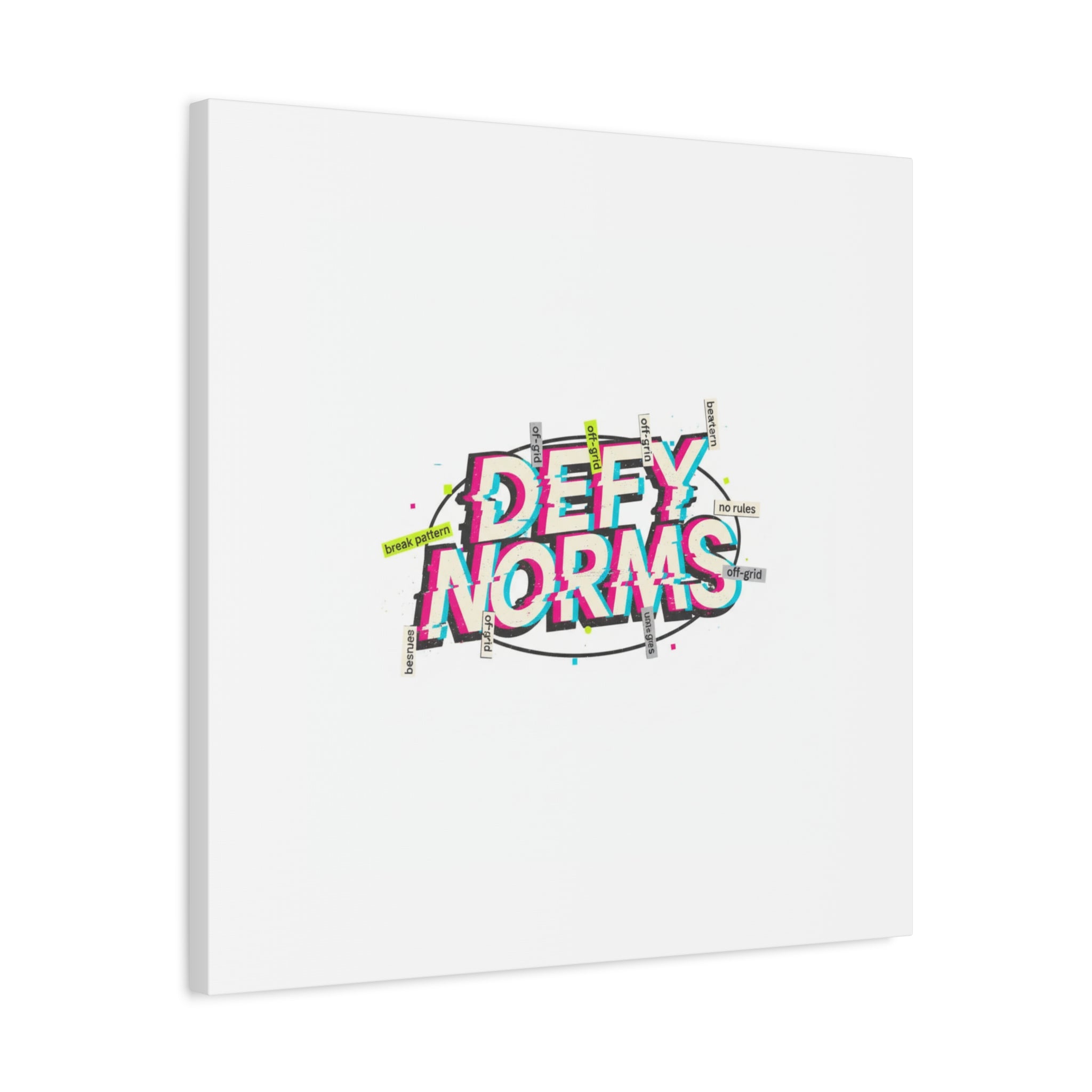 Defy Norms Canvas, Anti-Aesthetic Glitch Typography, Brutalist Poster Style
