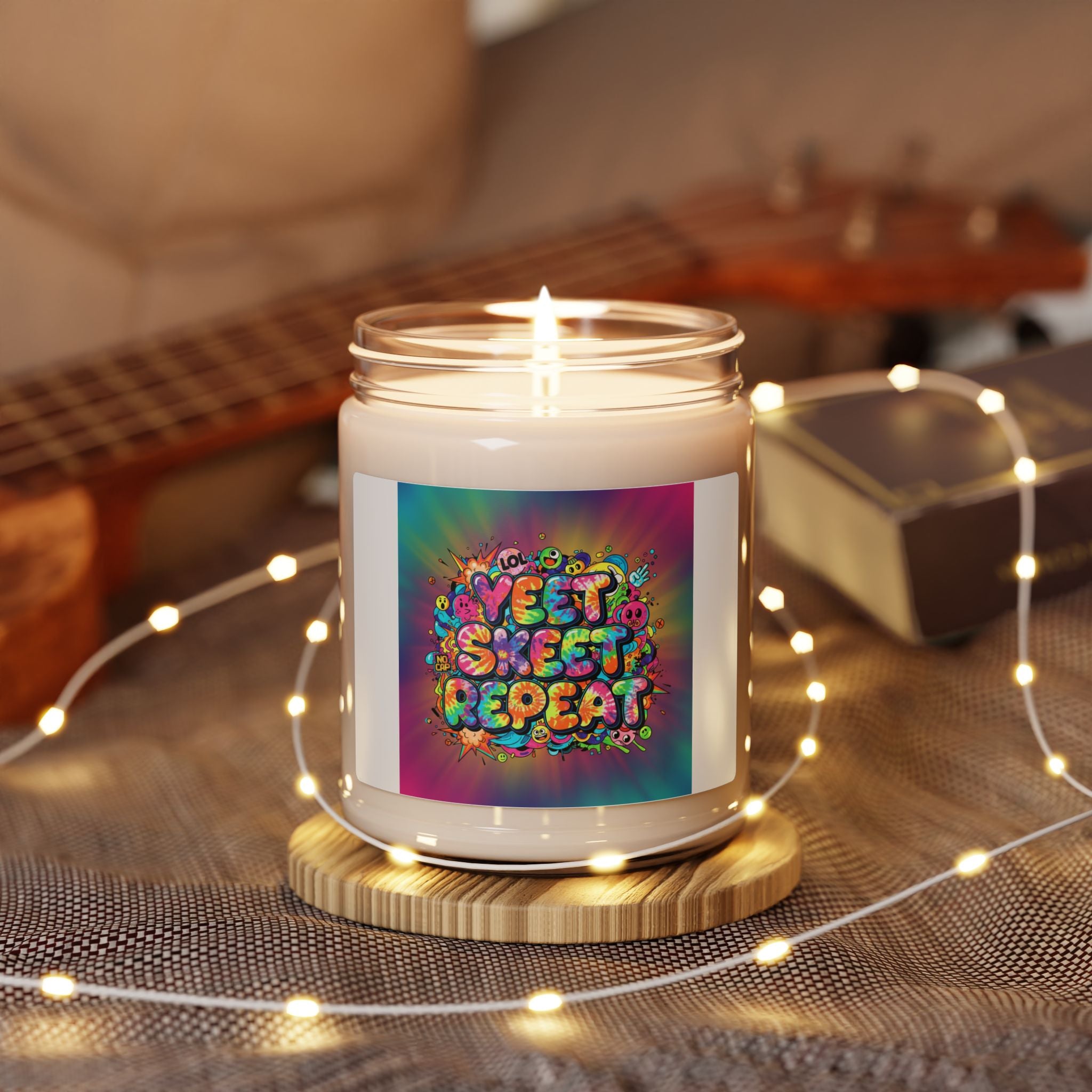 Yeet Sweet Repeat Candle | Slogan & Glitch Graphic, Soy Jar