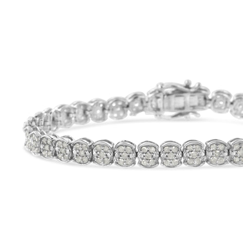 .925 Sterling Silver 2.0 Cttw Diamond Cluster Link Bracelet (I-J Color, I2-I3 Clarity) - Size 7.25"