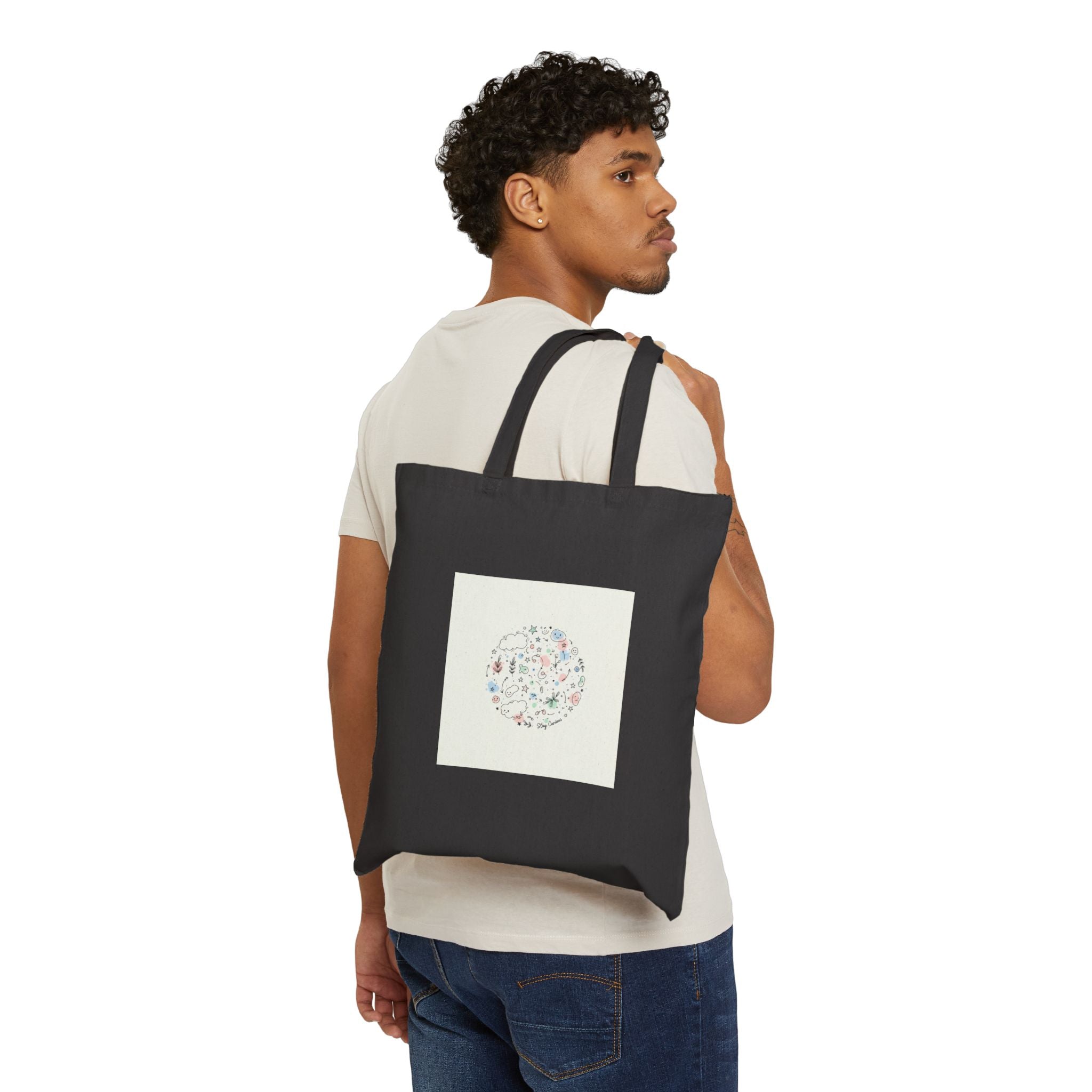 Floral Doodle Circle Tote | Hand-Drawn Sketch Art, Line Drawing Canvas