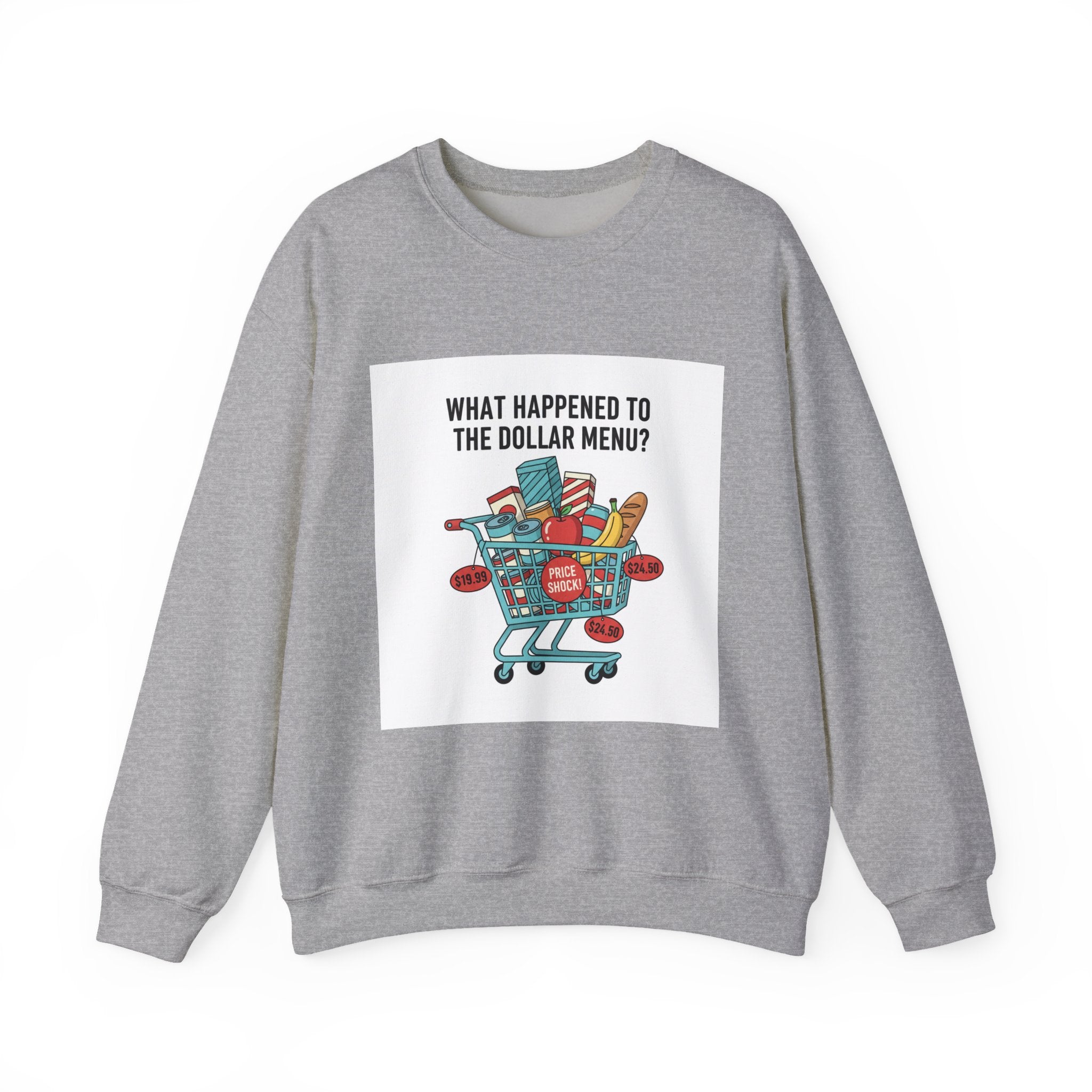 What Happened to the Dollar Menu? Sweatshirt | Grocery Prices Meme, Budget Humor