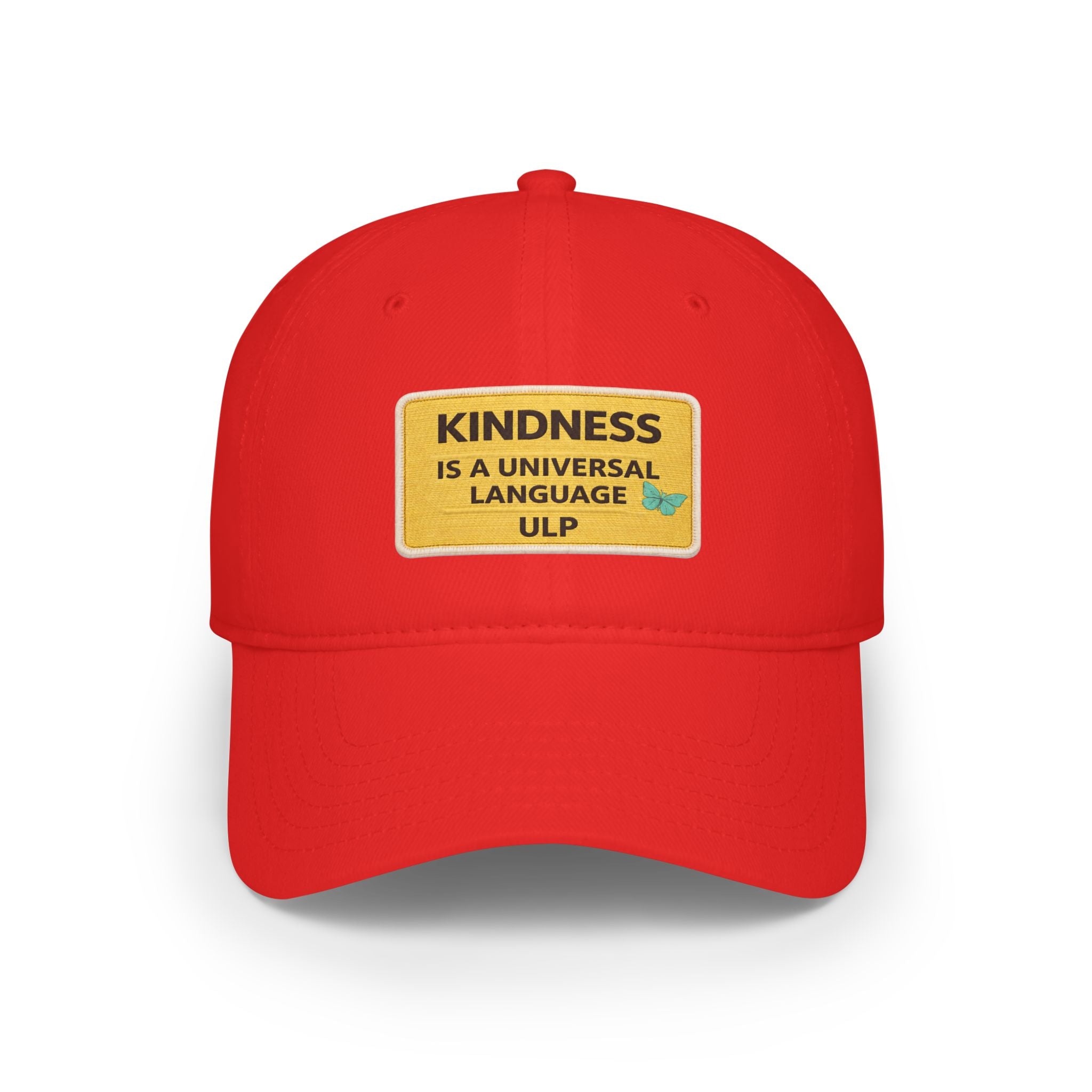 Kindness Is A Universal Language Patch Cap — Red Low Profile Baseball Hat