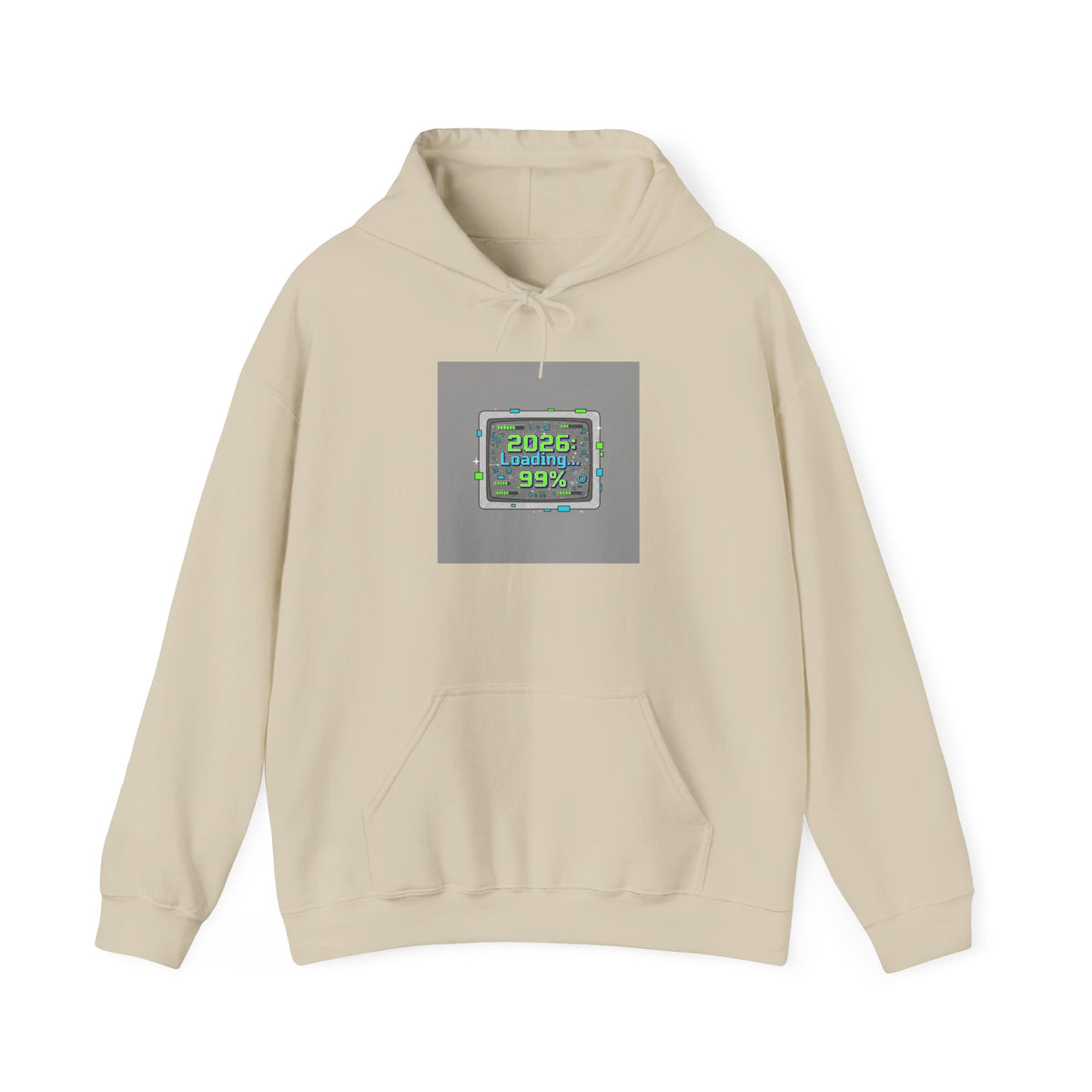 2026 Loading 99% Hoodie | NYE countdown graphic, retro system UI