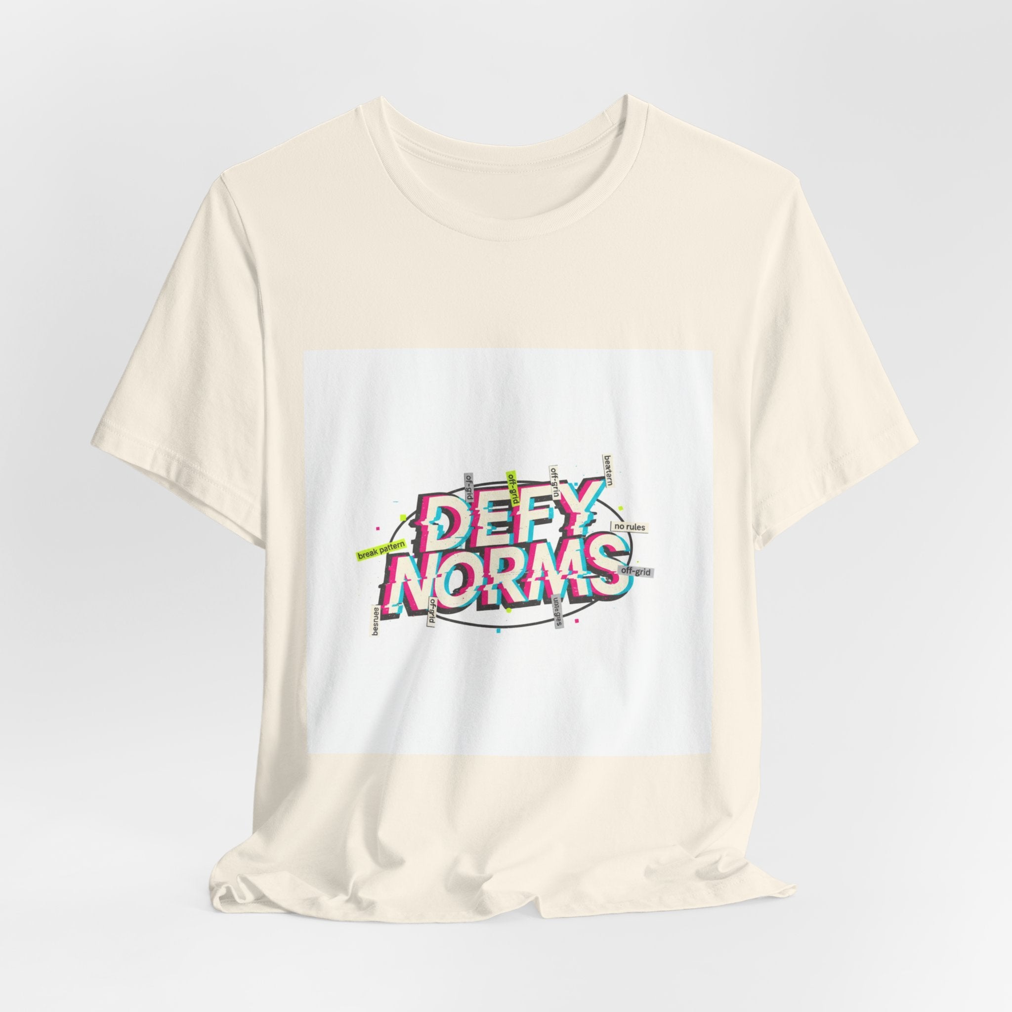 Defy Norms glitch font tee | anti-aesthetic, chaotic design shirt