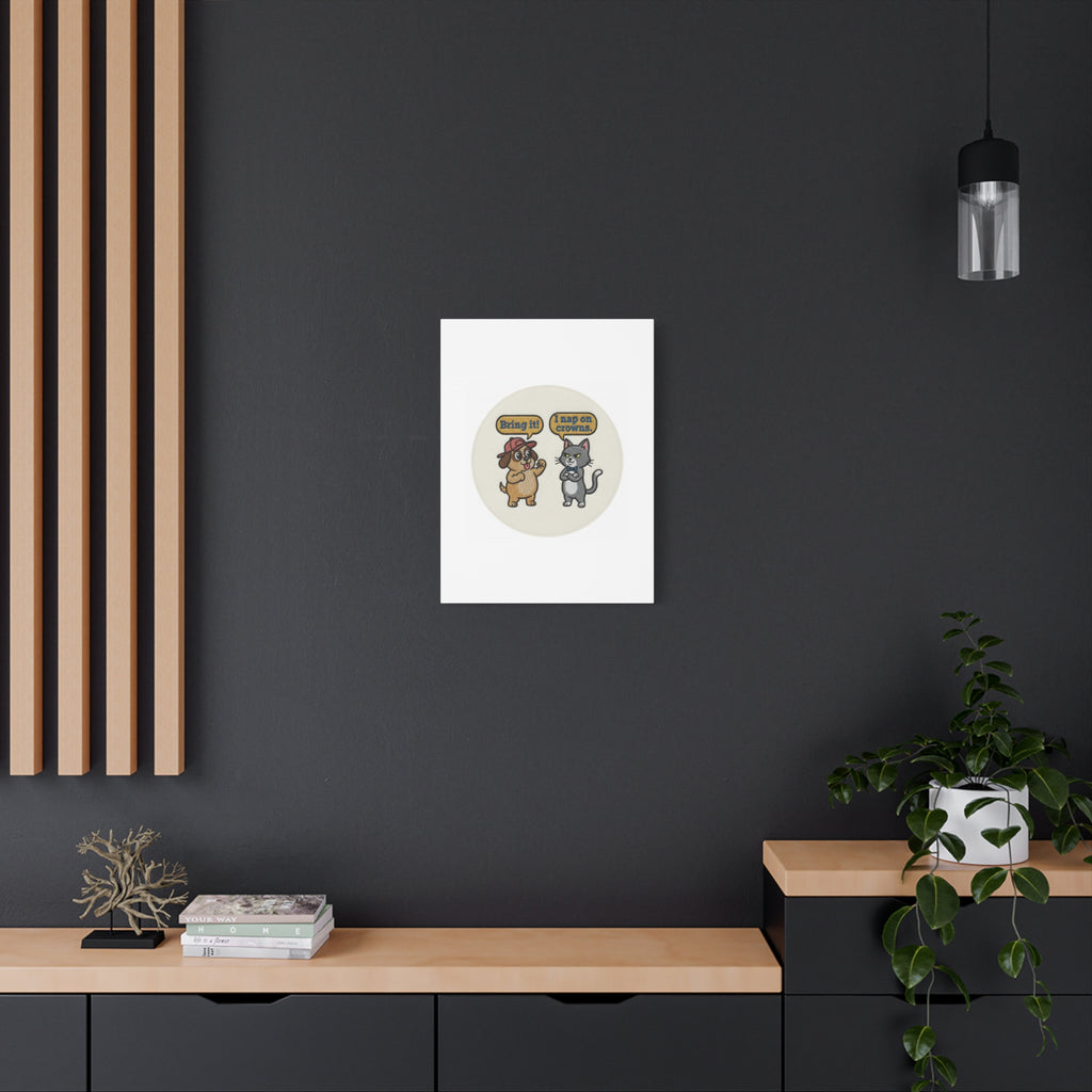 Funny Cat vs Dog Canvas | Pet Rivalry Wall Art