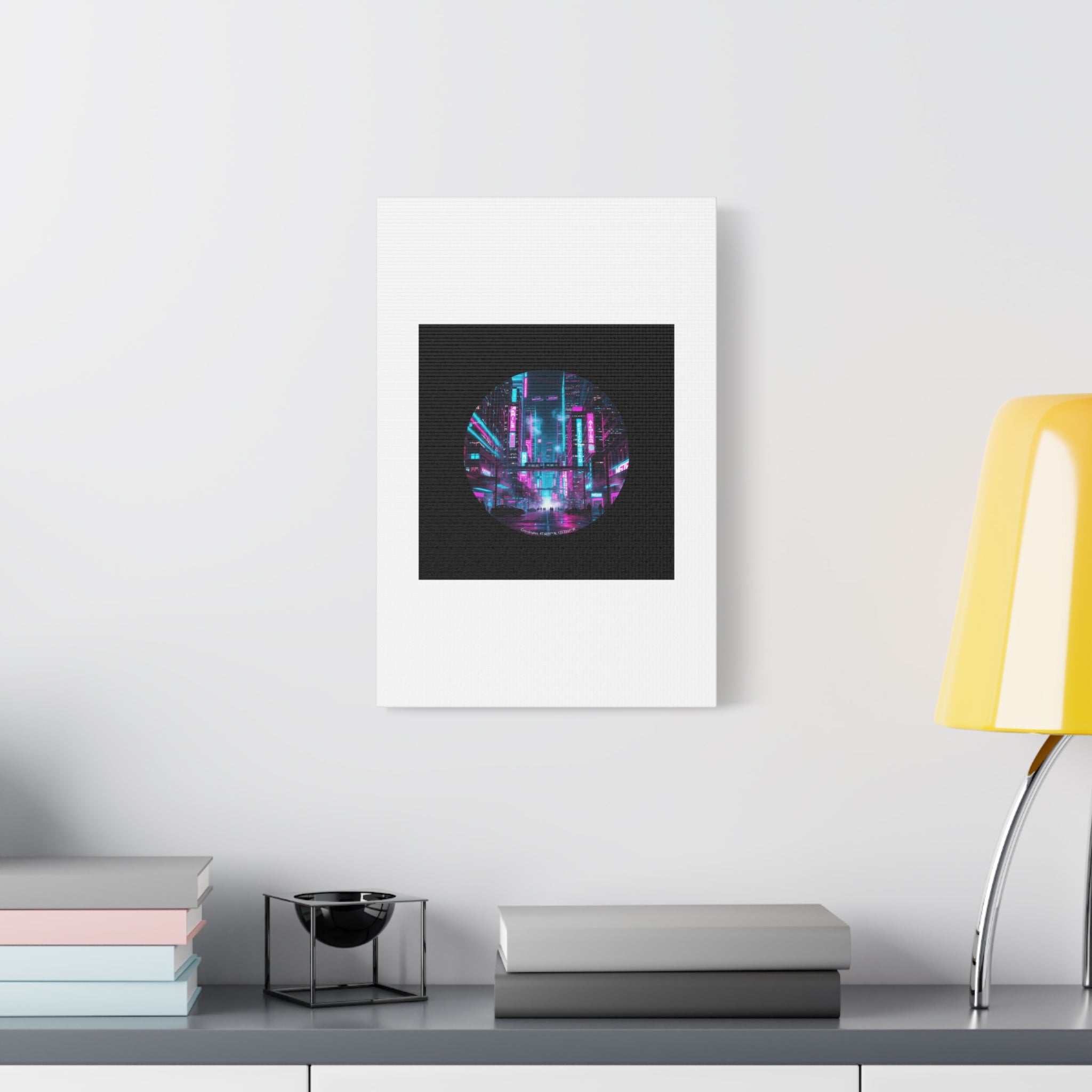 Neon Cyberpunk Cityscape Canvas | synthwave skyline, future city art