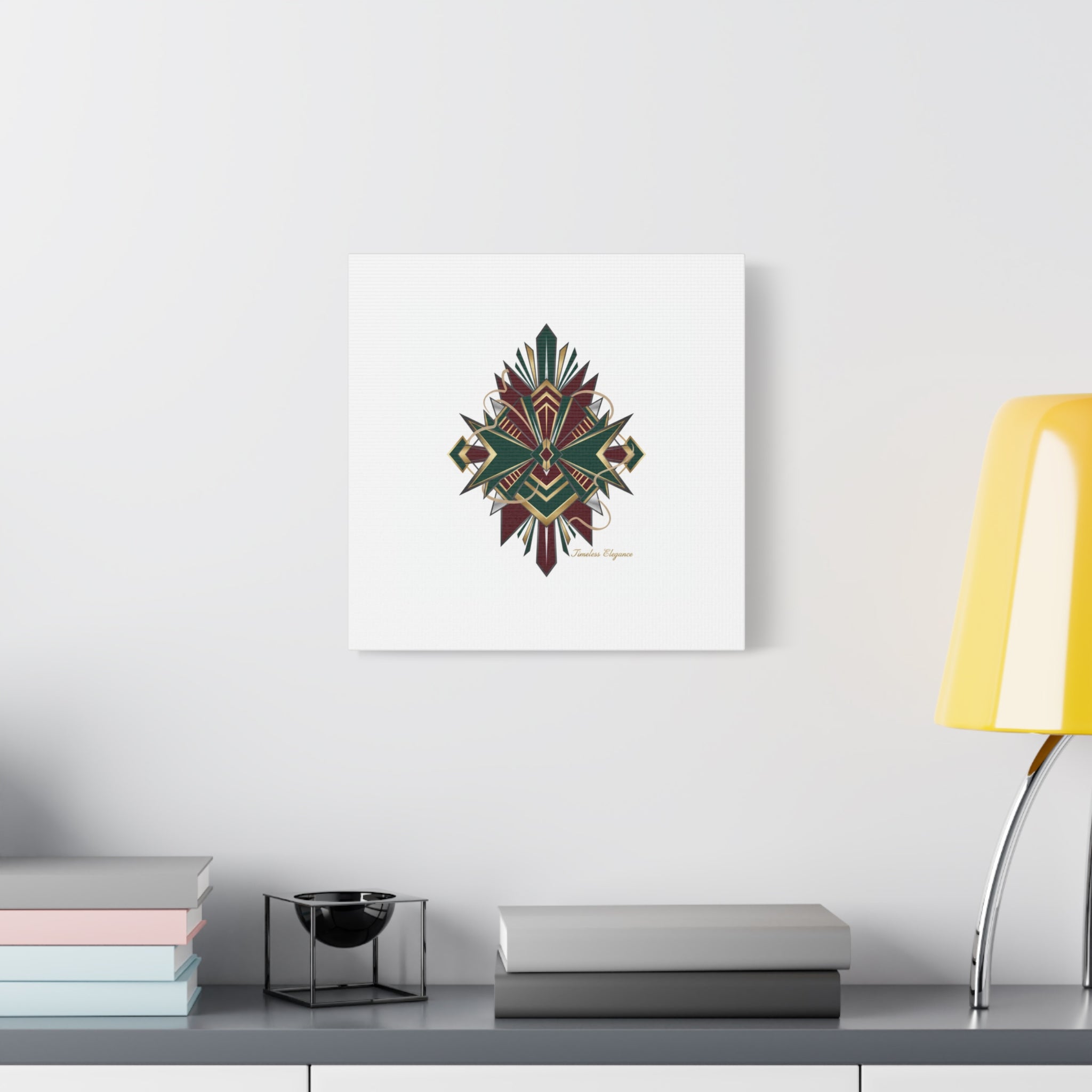 Art Deco geometric brass print Canvas | Neo-Deco chrome & gold fan motif