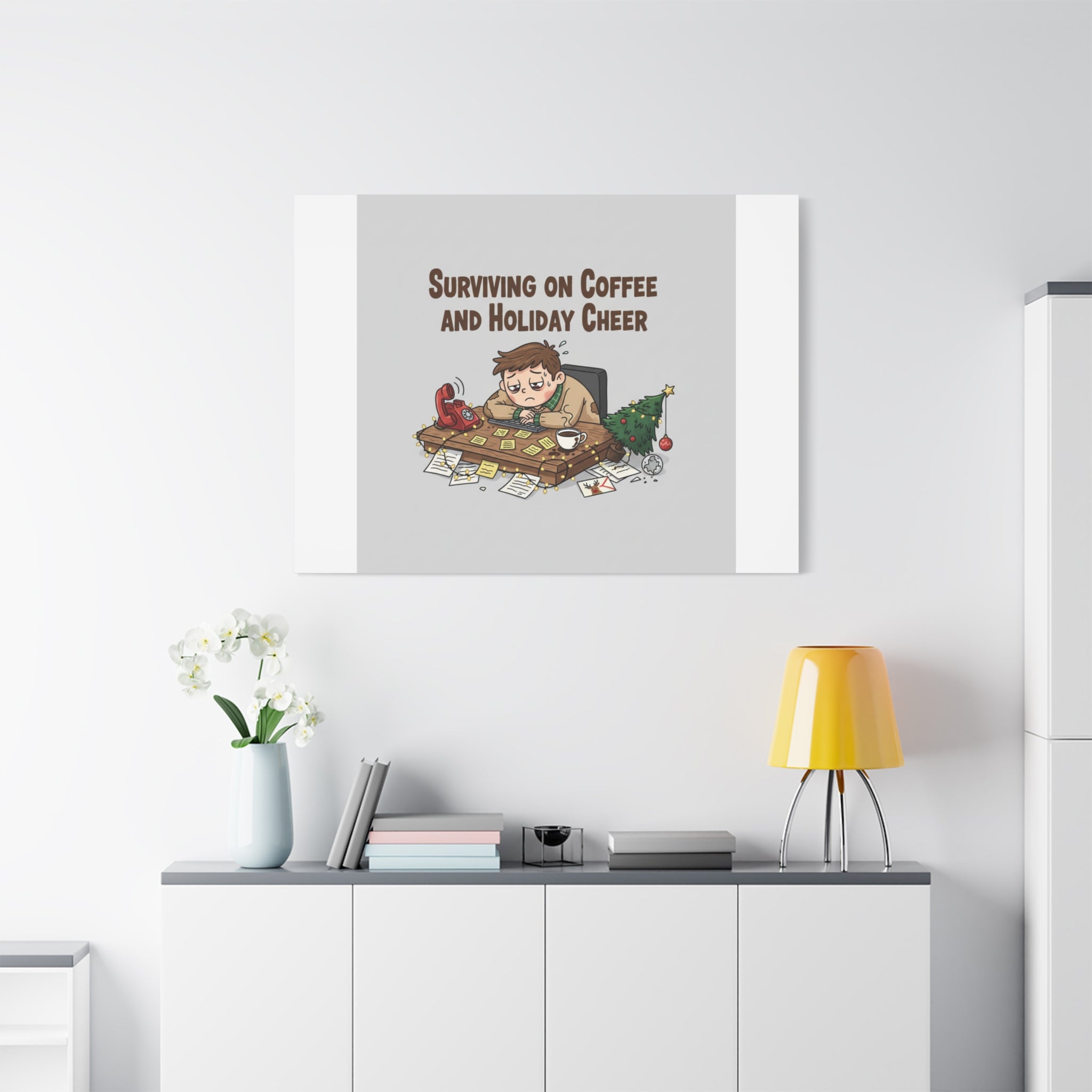 Surviving on Coffee and Holiday Cheer Canvas | Holiday Burnout, Festive But Tired