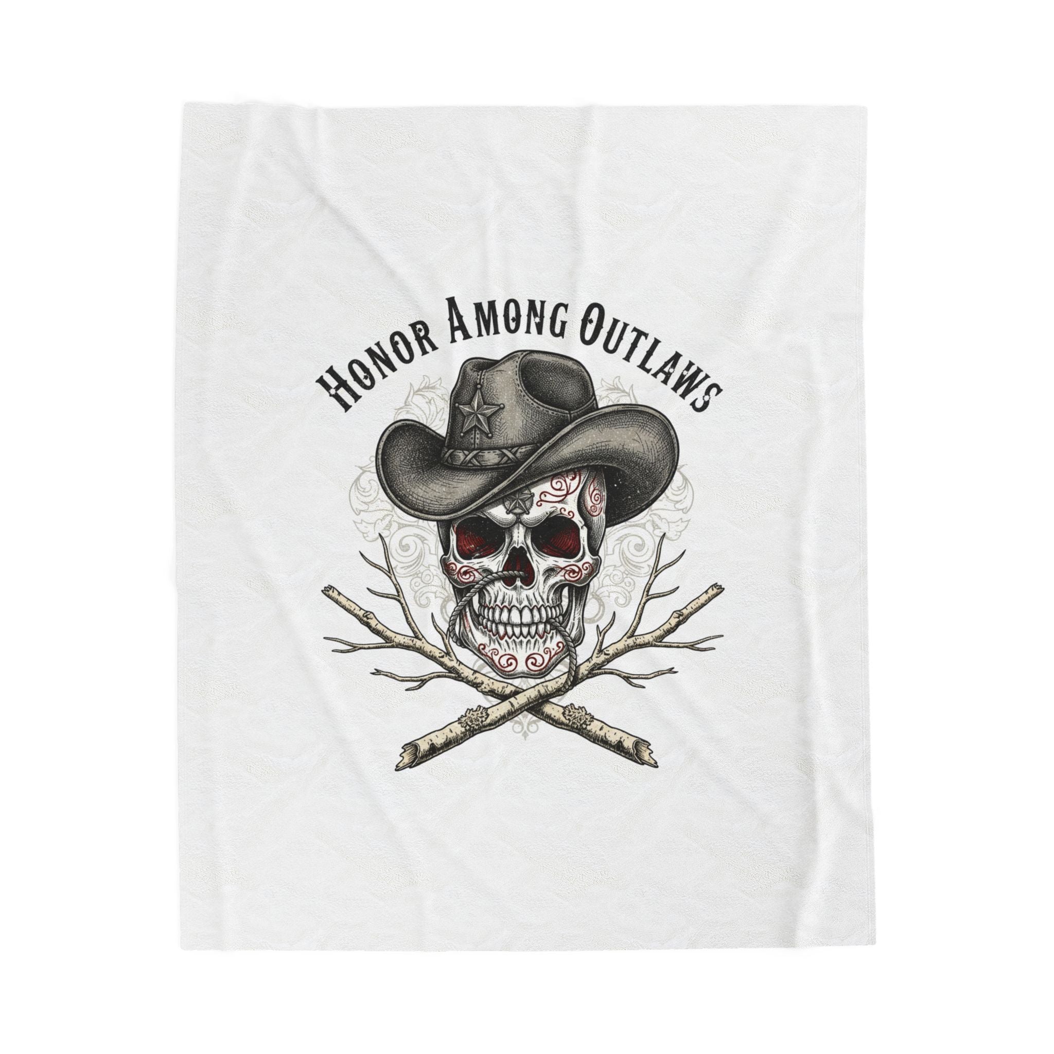 Western Skull Illustration Velveteen Plush Blanket | Western-Gothic, gothic Americana