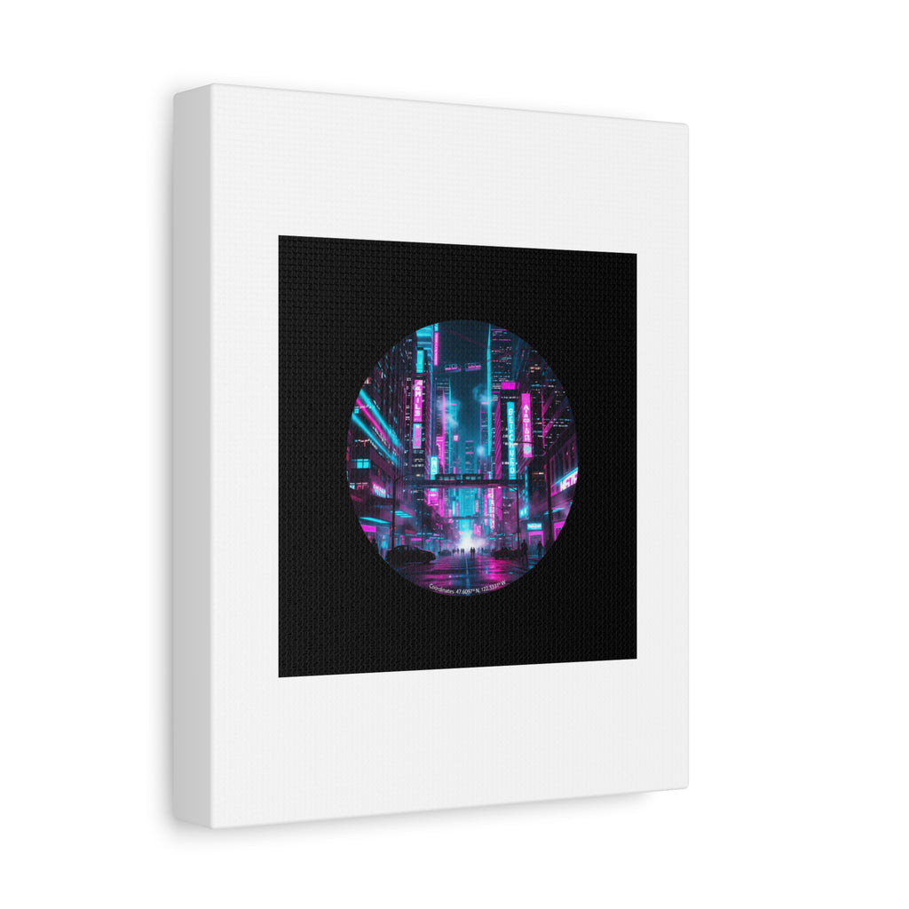 Neon Cyberpunk Cityscape Canvas | synthwave skyline, future city art