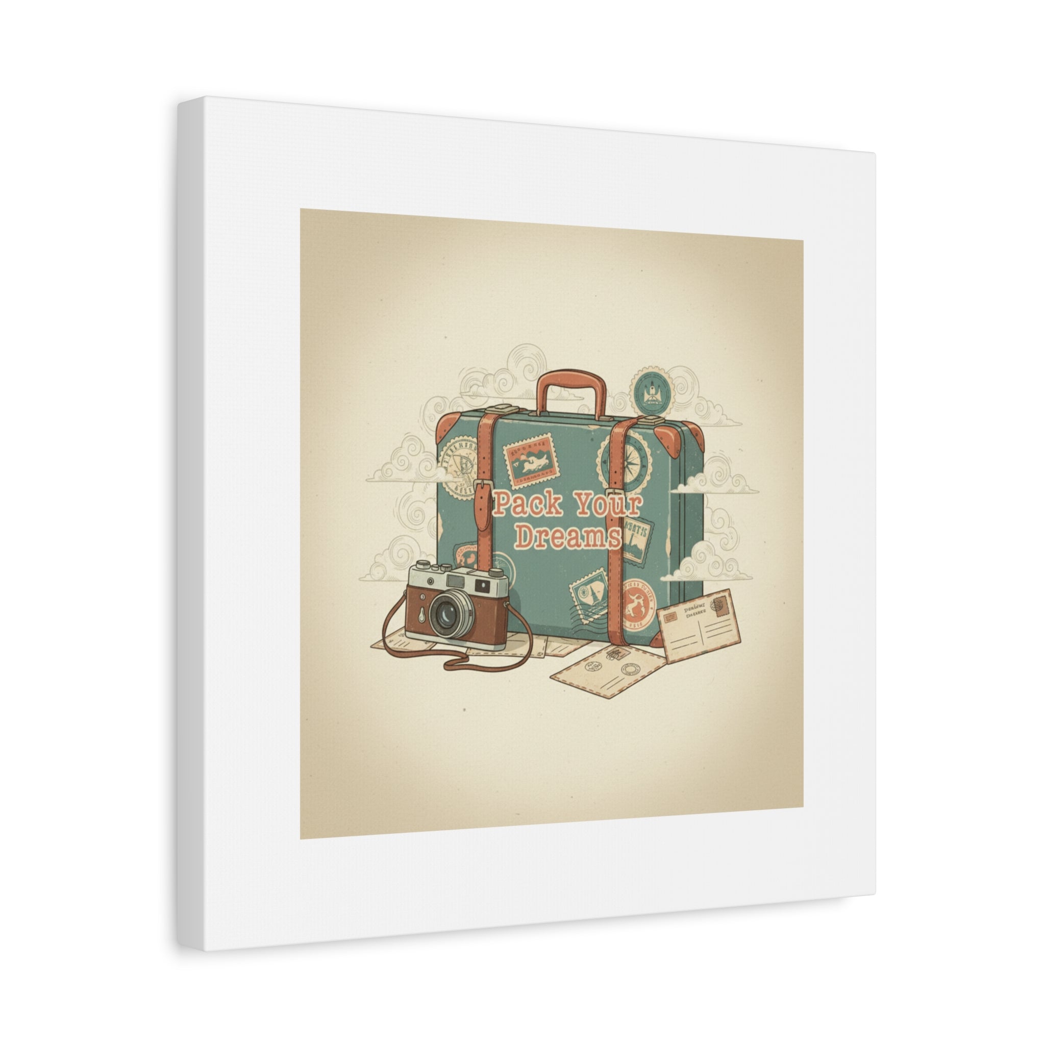 Pack Your Dreams Canvas | Retro Travel Postcard, Wanderlust Passport Stamp Art