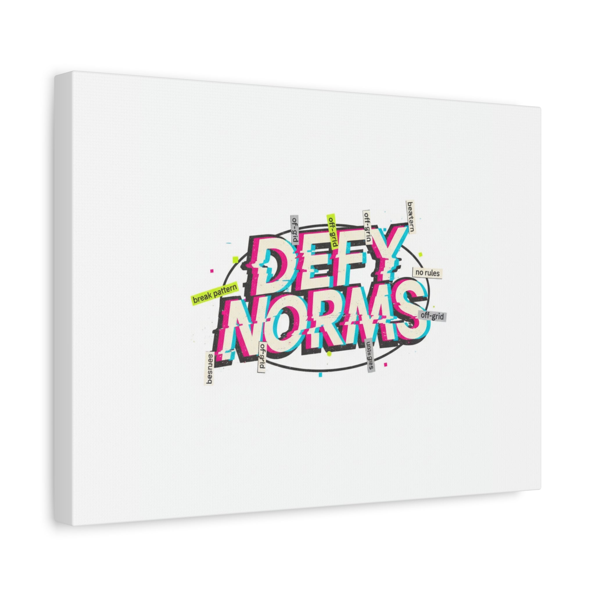 Defy Norms Canvas, Anti-Aesthetic Glitch Typography, Brutalist Poster Style