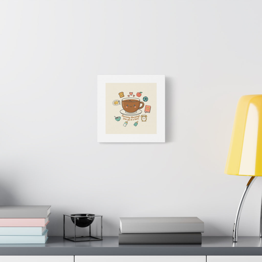 Surviving Mornings (One Sip at a Time) Canvas | Parenting Morning Humor, Coffee & Kids