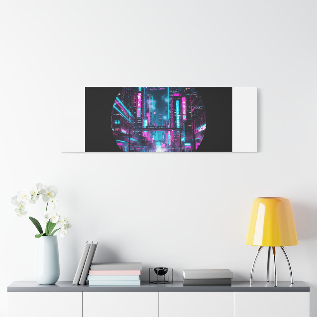 Neon Cyberpunk Cityscape Canvas | synthwave skyline, future city art